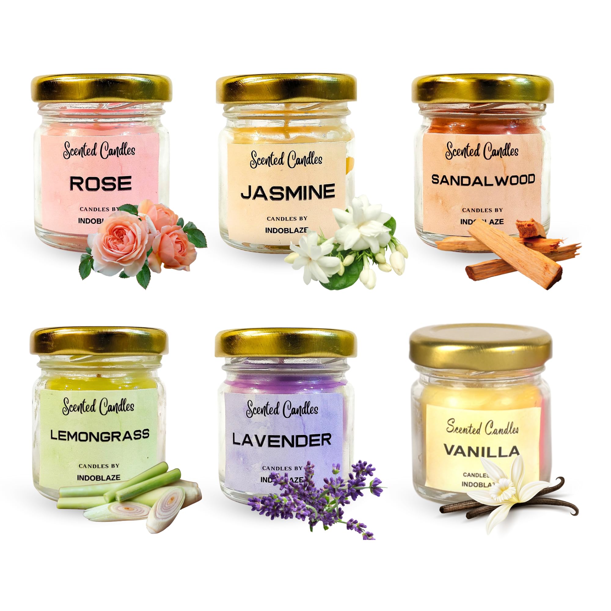 Indoblaze Paraffin Wax Scented Candles For Home Decor | Fragrance Candles For Bedroom | Candles For Gifting (Pack Of 6)