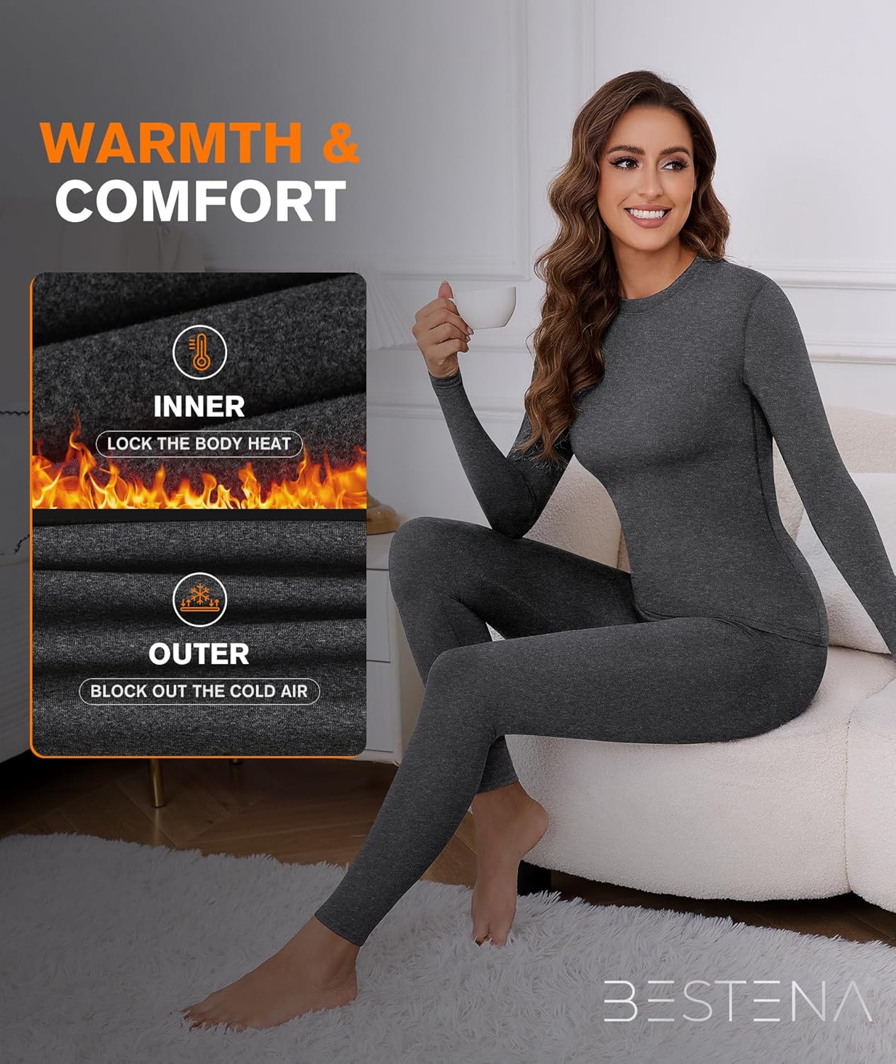 BESTENA Thermal Underwear for Women Base Layer Cold Weather Thermal Set Long Johns Women Thermal Set - Image 3