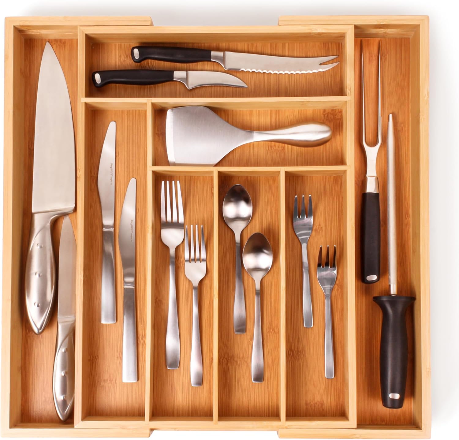 BergHOFF Bamboo 8-Slot Expandable Flatware Organizer, Expand between 12.75" to 18.5