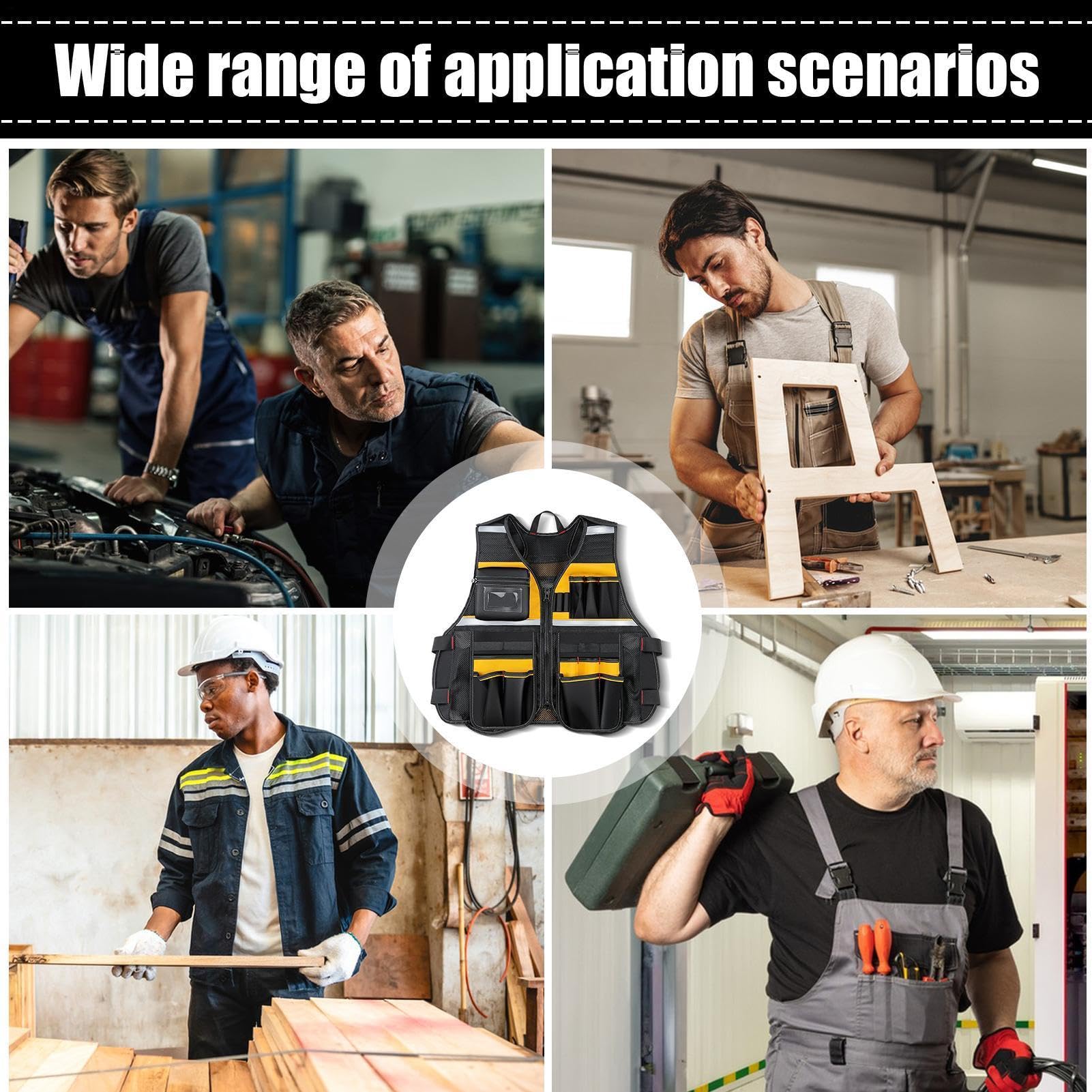 Chaleco de herramientas – Chaleco utilitario de trabajo de construcción | chaqueta ligera y ajustable para almacenamiento de herramientas con bolsillo, equipo de apoyo de seguridad para constructores