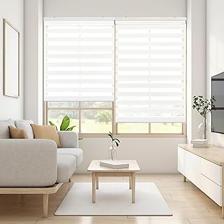 Blindecor Lira estor enrollable noche y día, color Blanco, estor de 170 x 180 cm (ancho x alto). Tamaño de la tela 167 x 175 cm. Estores noche y dia elegantes