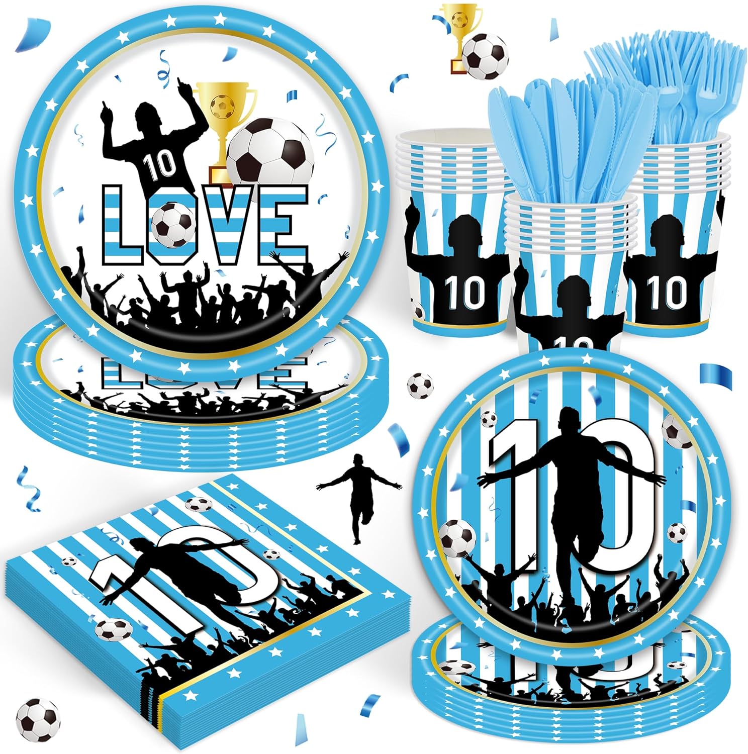 120 Pcs Soccer Birthday Party Supplies Serves 20 Guests Boys Party Supplies Fottball Party Decorations Decorations Plates Napkins and knife and fork