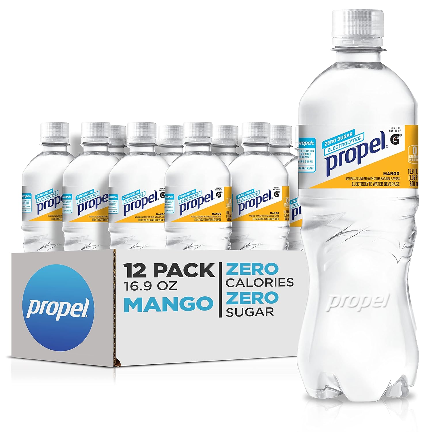 Propel, Mango, Zero Calorie Water Beverage with Electrolytes & Vitamins C&E, 16.9