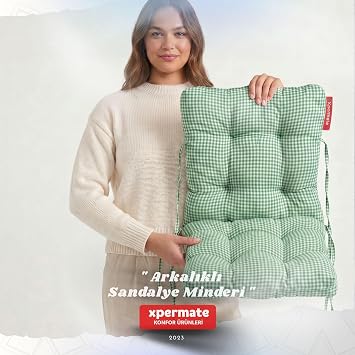 Xpermate Pötikare Arkalıklı Sandalye Minderi Bağcıklı Mutfak Balkon Bahçe Minderi Yeşil 40x40 cm