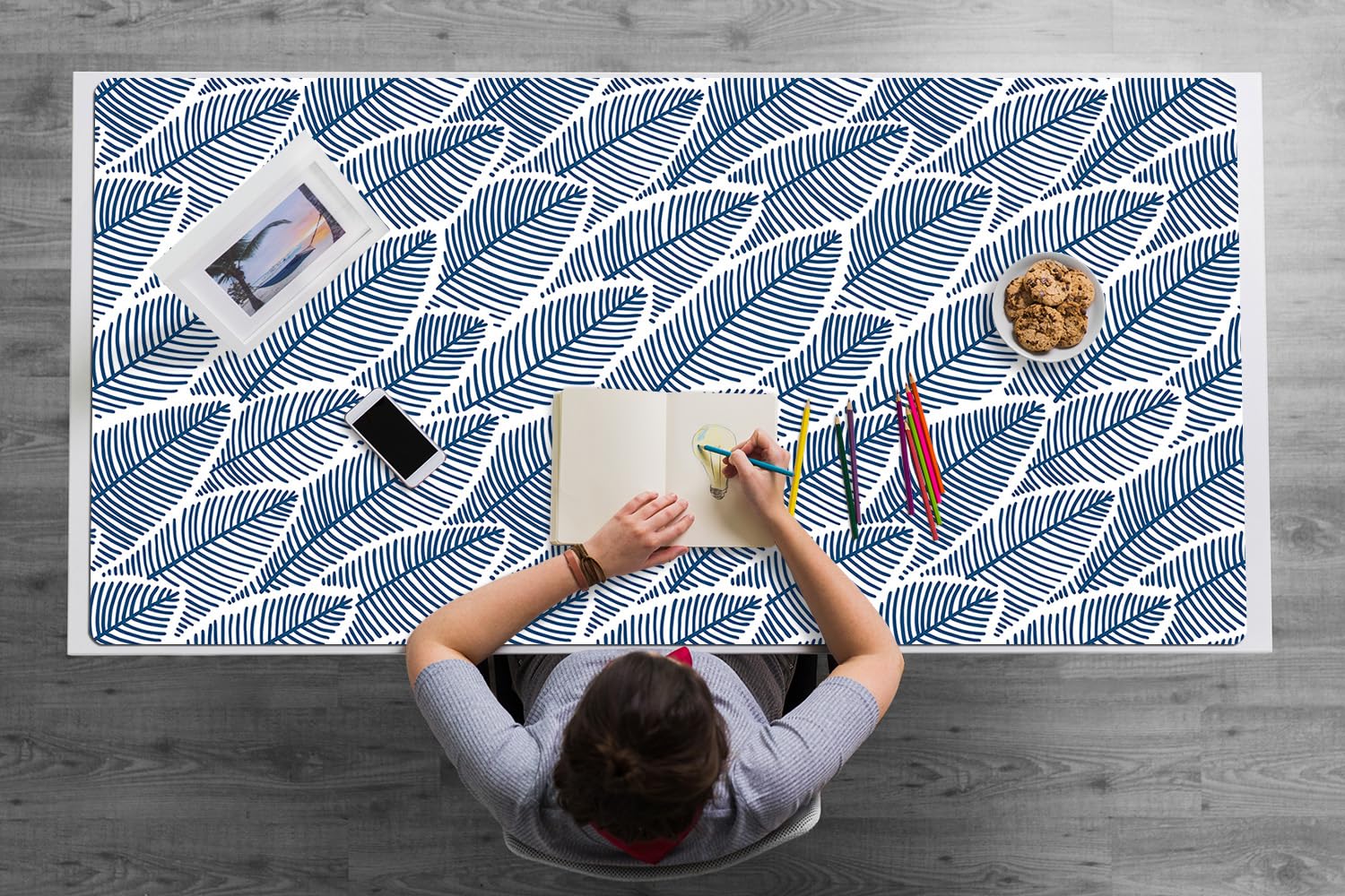 Sottomano da Scrivania 120x60 cm Facile da Pulire Antiscivolo Impermeabile per Ufficio e Casa in Vinile PVC Protezione e Decorazione Superficie Protettiva - foglie di palma