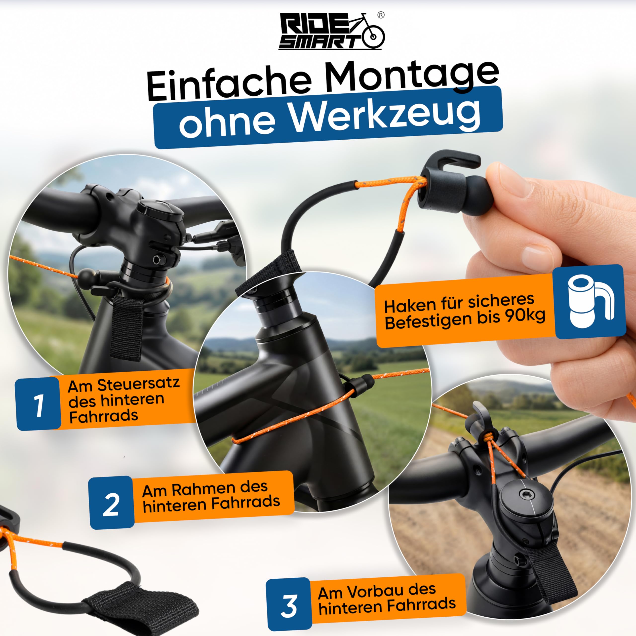 Abschleppseil Fahrrad Kinder | mit Reflektor | Fahrradseil Fahrrad Abschleppseil Kinder Zugseil Tandemstange Kinderfahrrad ideal als Abschleppstange Zubehör Gadgets