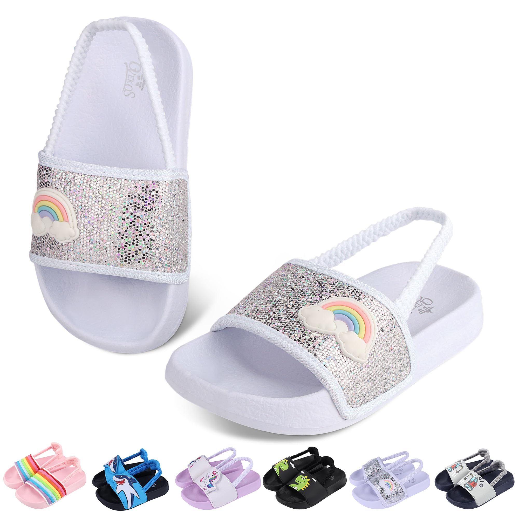 Tsukare Toddler Boys Girls Slides Sandals with Elastic Strap Non-Slip Flip Flop Lightweight Little Kids Shower Slippers Beach Pool Shoes