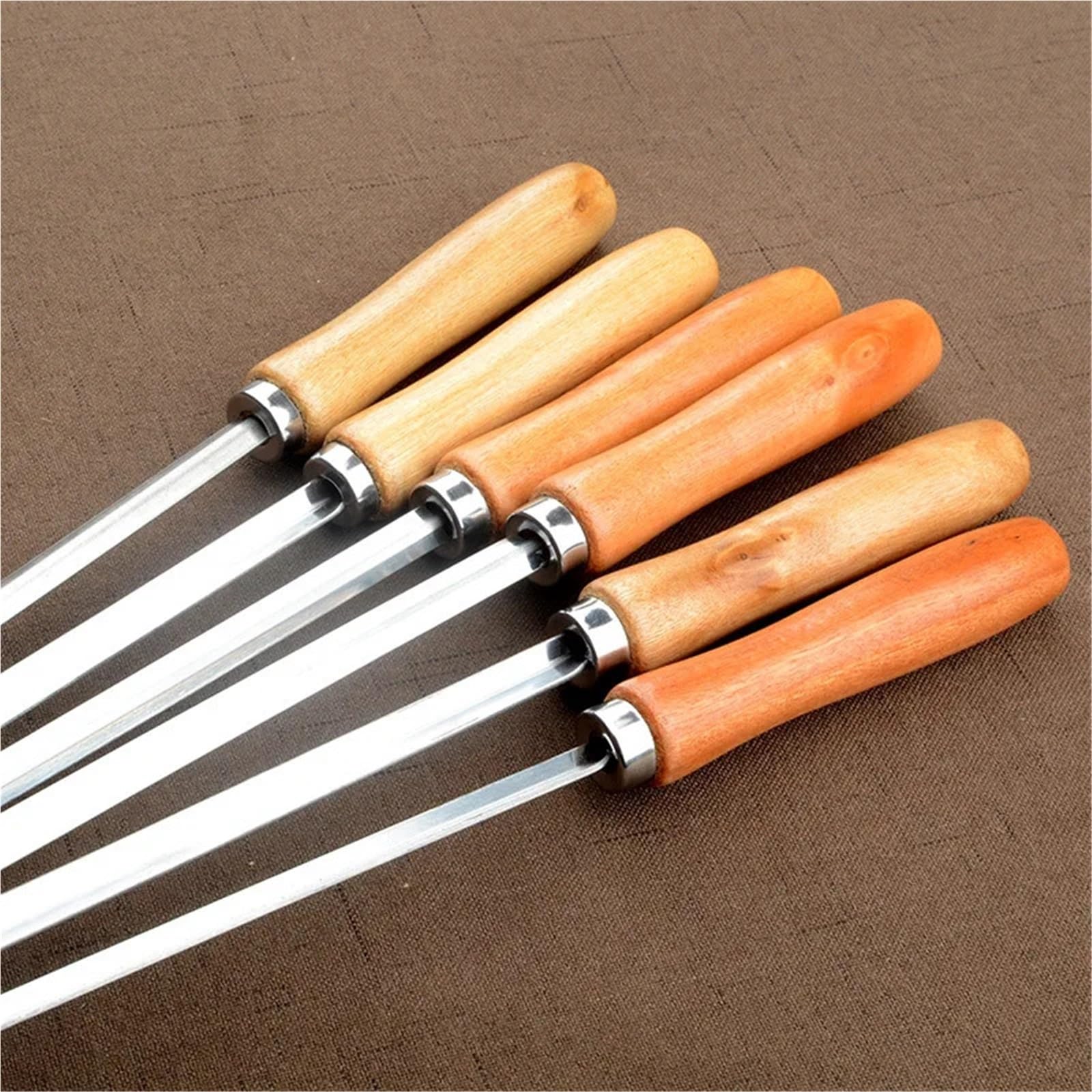 Spiedini Con Manici In Legno 6 pz Spiedini 50 cm Tipo V Manico Lungo Shish Kebab Barbecue Grill Bastone Forchetta In Legno Acciaio Inossidabile All'aperto