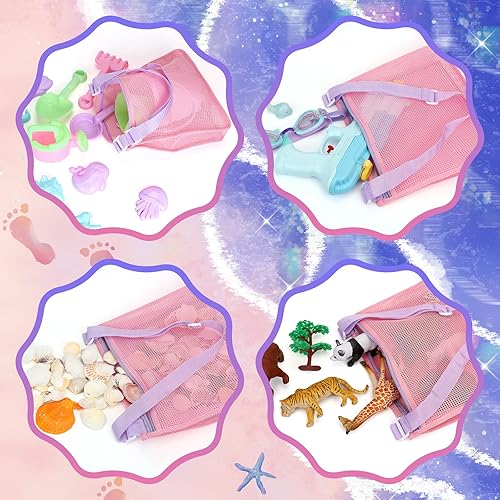 Vista 7 de Tagitary Juego de juguetes de arena de playa para niños de 3 a 10 años con cubo de regadera, rastrillo de pala, moldes de arena, bolsa de concha