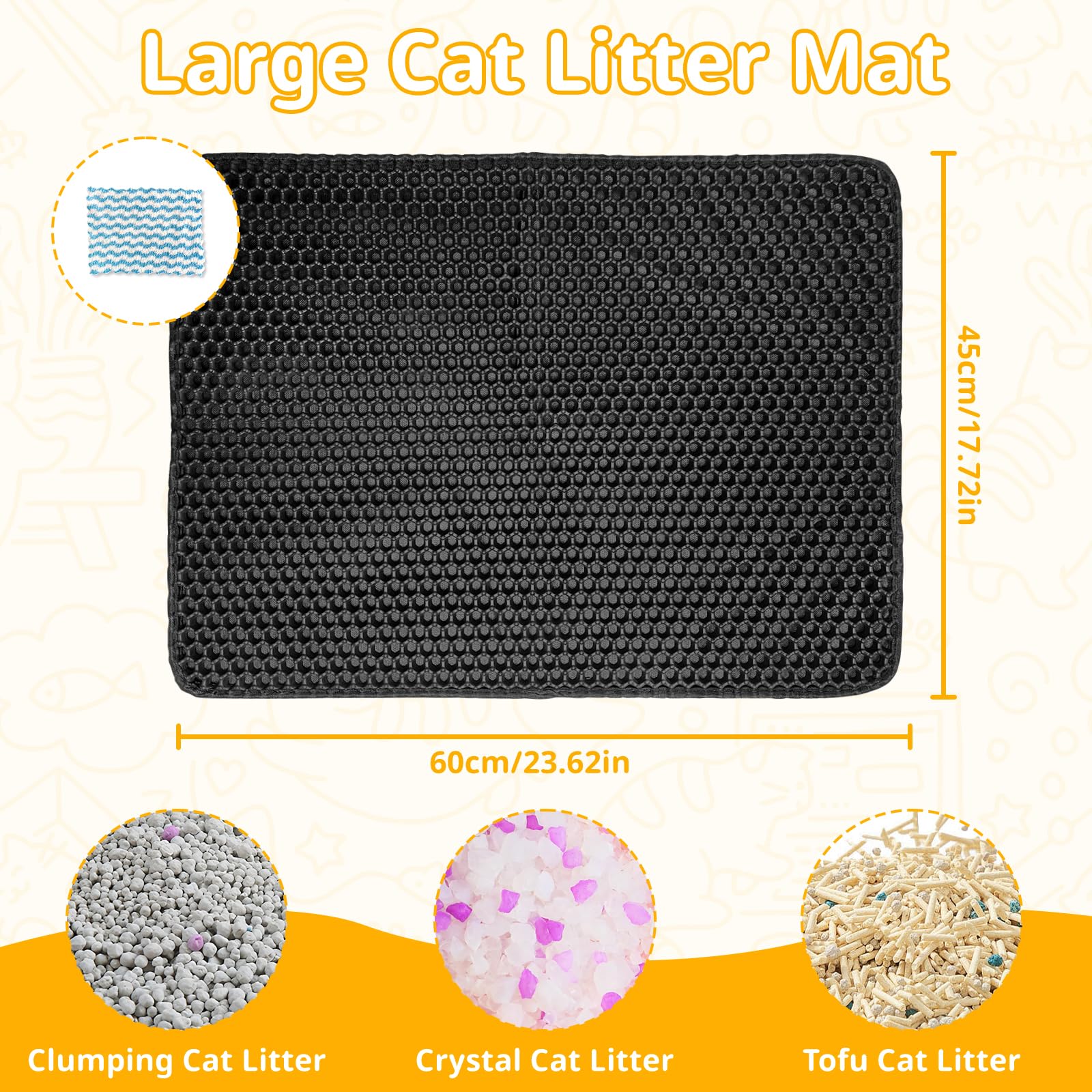 Large Cat Litter Mat 60 x 45cm, Double-Layer Honeycomb Design Cat Litter Mat, Square Large Hole Cat litter Trapper - Image 2