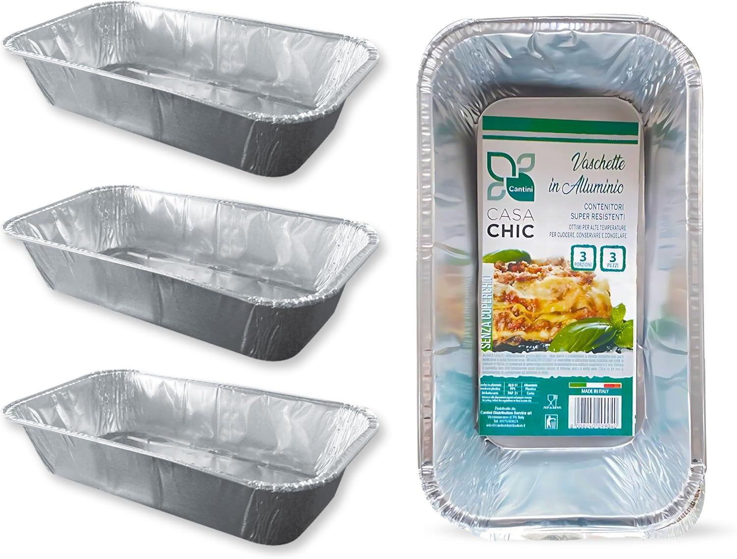 CasaChic 1 x Rectangular Aluminium Tin with Lid for 6 Servings - Disposable Baking Mould for Food and Candy (32 x 21 x 5 cm)