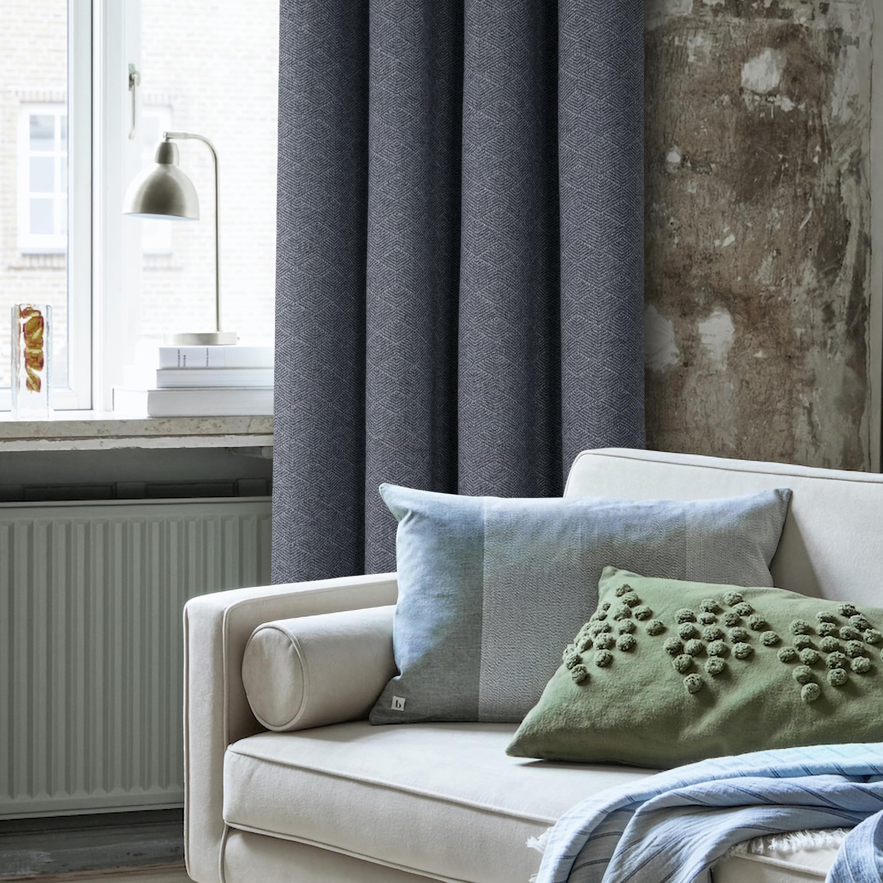 always4u Rideau avec Motifs Géométriques, Filtrage de la Lumière, Faux Laine Double Rideaux Isolation Thermique avec Oeillets pour Chambre à Coucher Salon, L140xH260cm, Texturé, Gris, Lot de 2