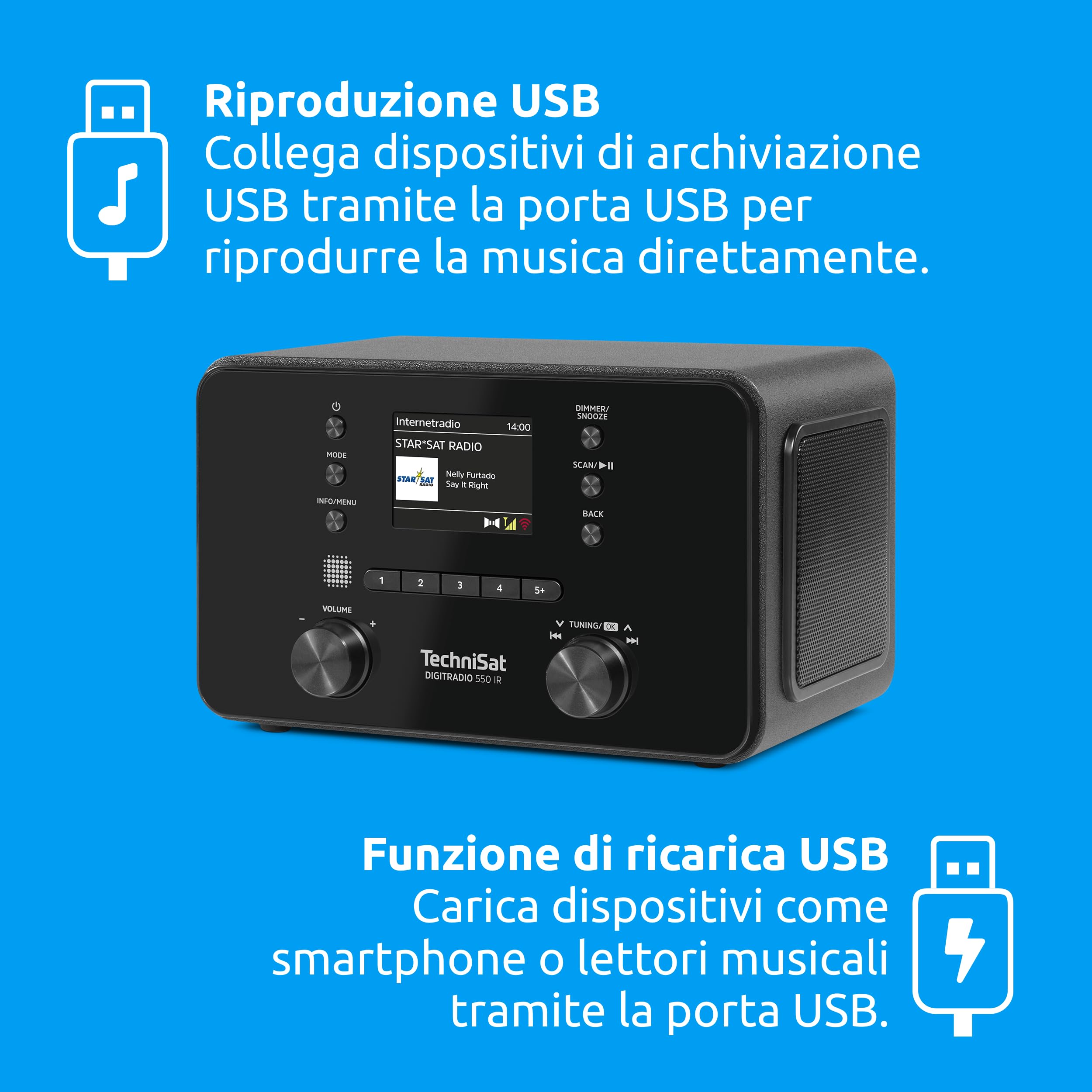 TechniSat DIGITRADIO 550 IR Radio internet stereo DAB+ FM WLAN Bluetooth controllo app sveglia nero