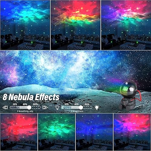 Miniatura 2 de Proyector de estrellas de astronauta, 8 modos de control remoto y luces LED ajustables de 270, temporizador (negro original)