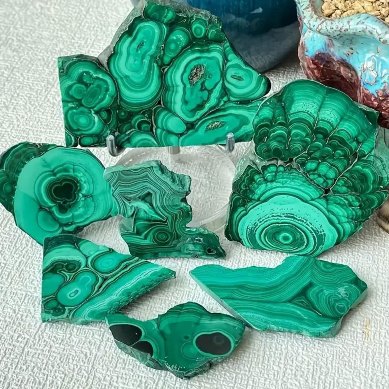 Fette di Cristallo di Malachite Naturale 1PC Campione Minerale Verde Pietra Grezza Irregolare per la Meditazione Reiki Fai-da-Te lucidata, la Decorazione della casa,300~400g