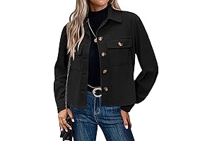 Zeagoo Womens Black Fall Jacket - Corduroy Cropped Shacket