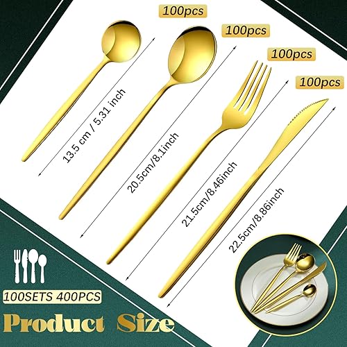 Miniatura 2 de Yaomiao Juego de cubiertos dorados de 400 piezas con cuchillos, cucharas y tenedores, cubiertos portátiles de acero inoxidable, utensilios