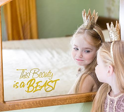 Miniatura 10 de Calcomanías de pared con cita motivacional de autoestima "This Beauty is a Beast" para espejo, ventanas o paredes, decoración #6280 (negro, 4