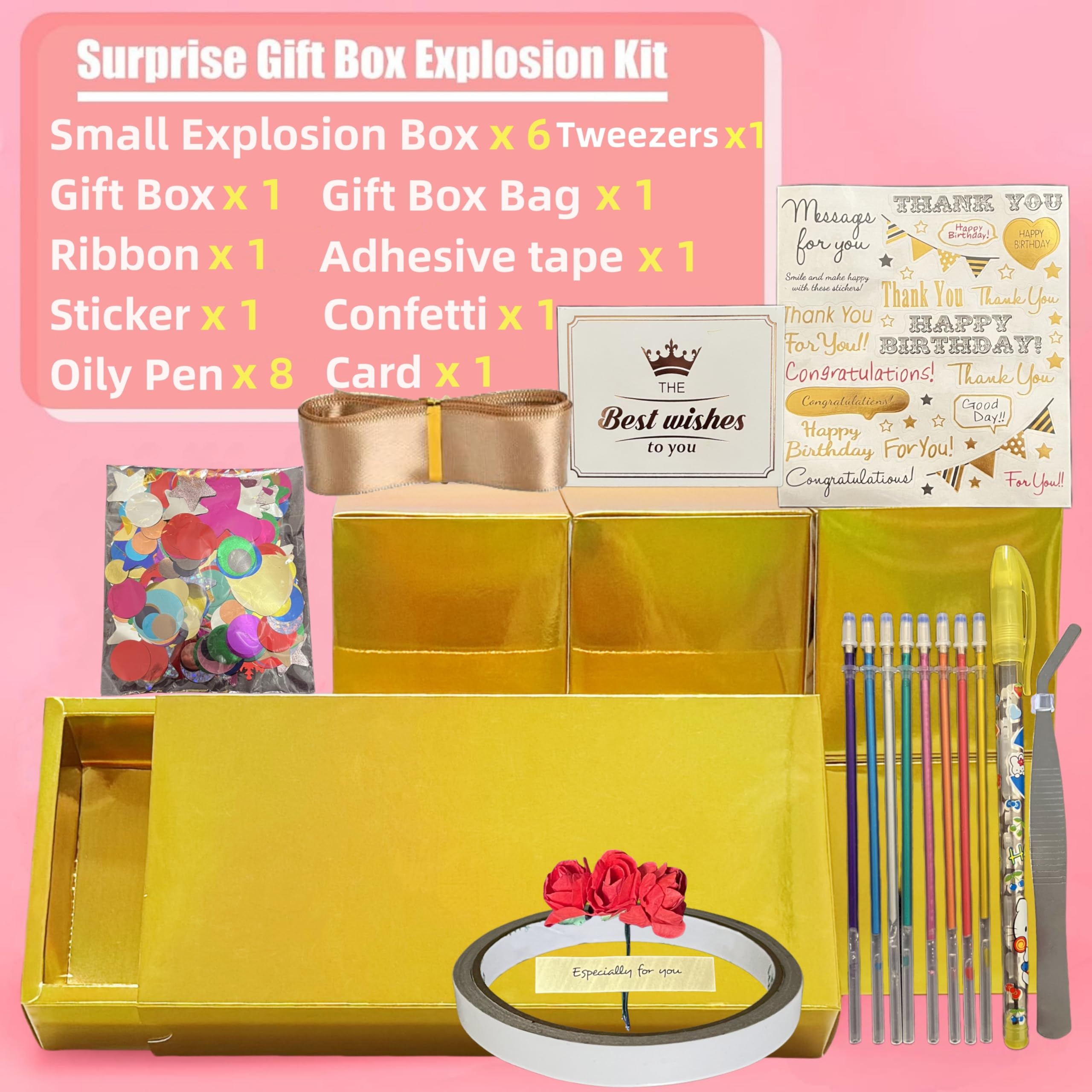 JINSTABAG Caja de regalo sorpresa explosión para dinero, cajas de regalo plegables únicas para cumpleaños, Navidad, aniversario, día de San Valentín (dorado)