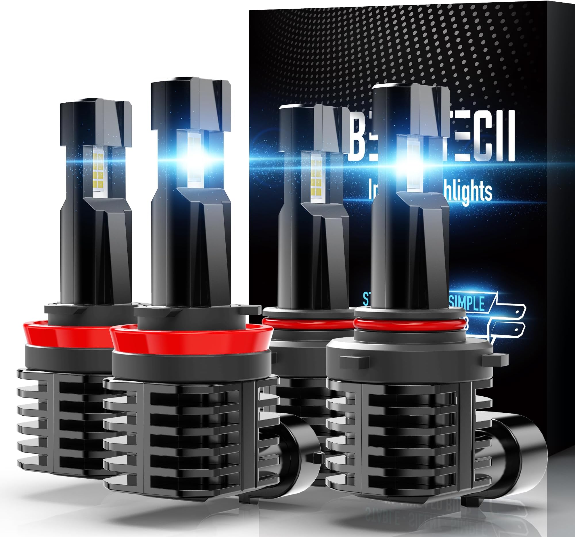 9005 H11 Bulbs, Fanless In Line HB3 H8 H9 Fog Light Bulb 6500K Xenon White Fog Light Of 4