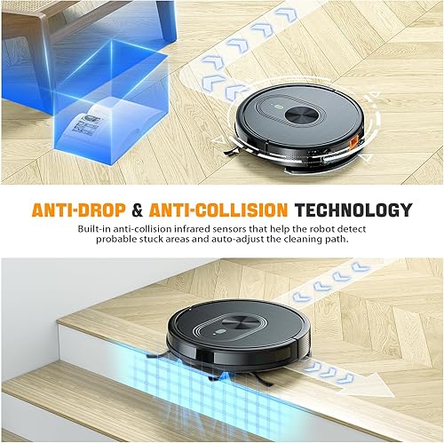 Miniatura 6 de XIEBro Combo de robot aspirador y trapeador, aspiradora robótica 3 en 1 con horario, aplicación/Bluetooth/Alexa, succión máxima de 1600 Pa,