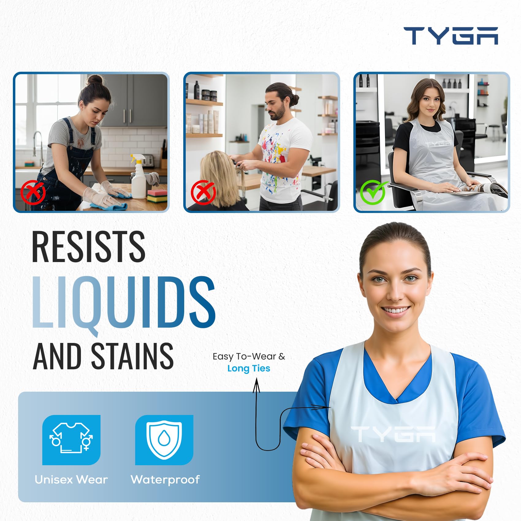TYGA Store | 200 tabliers blancs jetables sur un rouleau – Tablier facile à distribuer pour médical, nettoyage, peinture, coiffeurs, pâtisserie et chefs – EPI (rouleau de 200) (1)