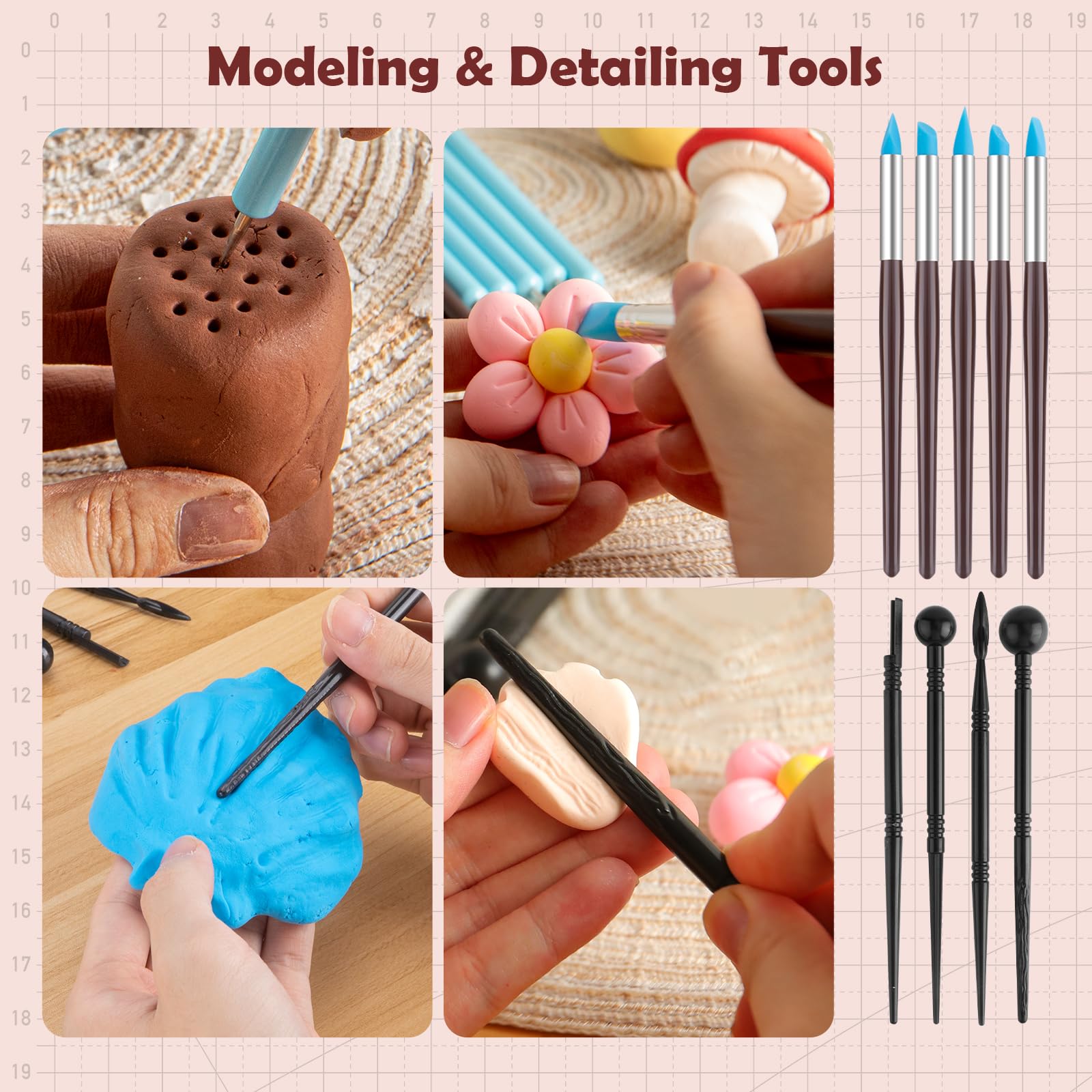 27 Piece Clay Sculpting Tools Kit - Pottery & Air Dry Clay -6