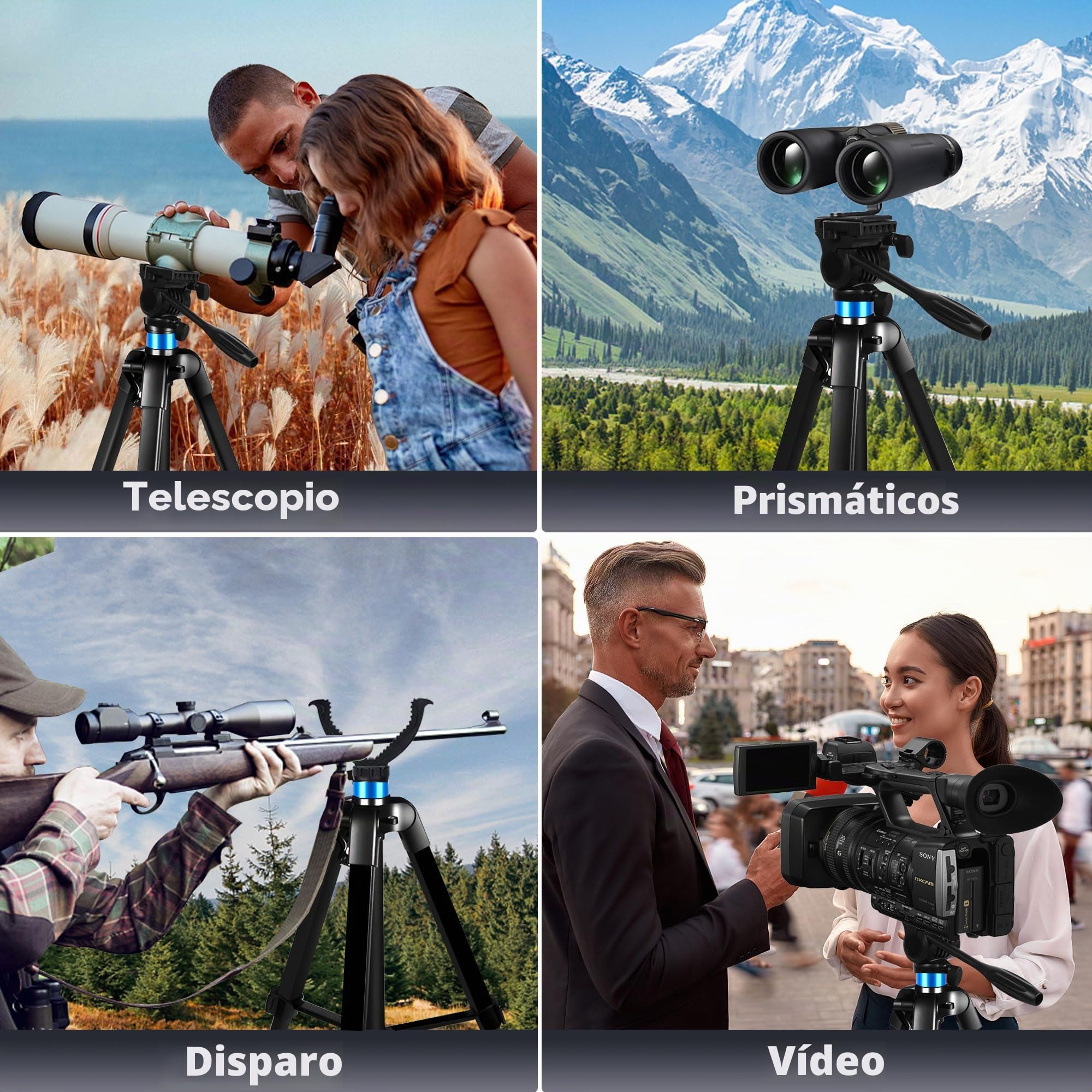 184 cm Trípode para Prismáticos, con Adaptador para Binoculares y 2 Placa de Montaje rápido, Compatible con Prismáticos/Telescopios Astronómicos/Telescopio Terrestre/Cámaras DSLR/ (Carga 10 kg)