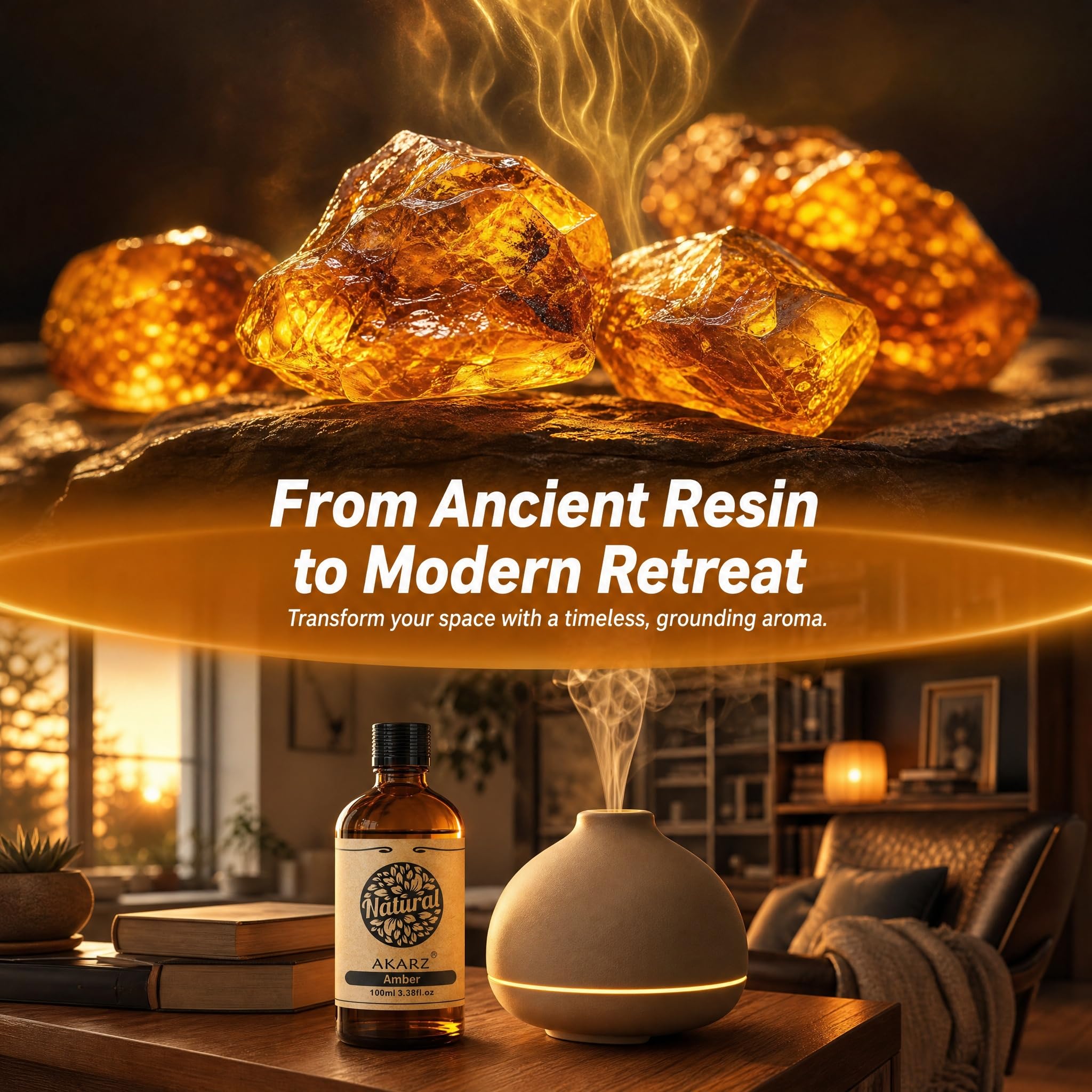 AKARZ 100ml Olejek esencjny z Bursztynu - Naturalny olejek aromatyczny do dyfuzorów, lamp aromatycznych i aromatów pomieszczeń