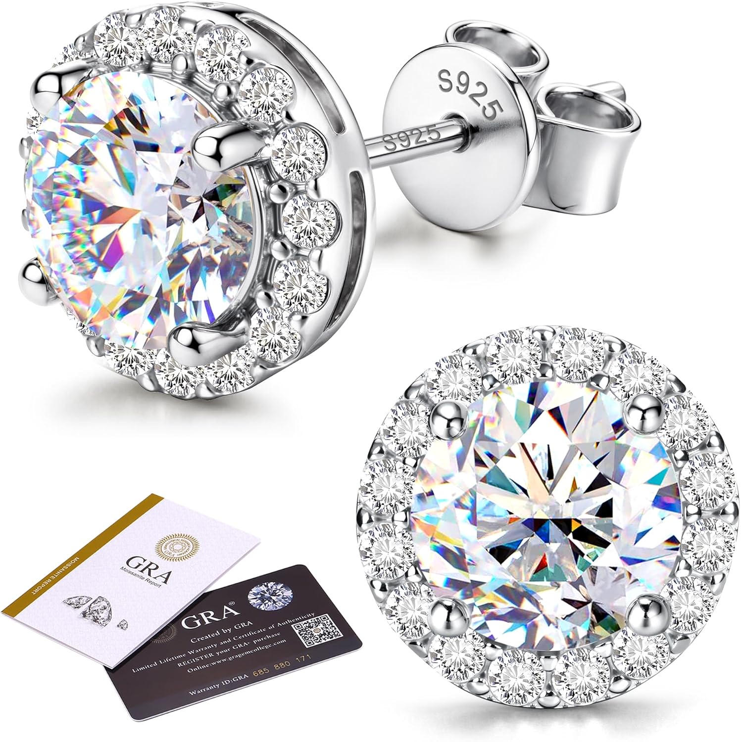 Moissanite Halo Earrings Studs : 18K Gold Plated Solid 925 Sterling Silver Stud Earring for Women Men Hypoallergenic Dainty Moissanite Jewelry for Sensitive Ear Round Cut D Color VVS1 1CT-4CT