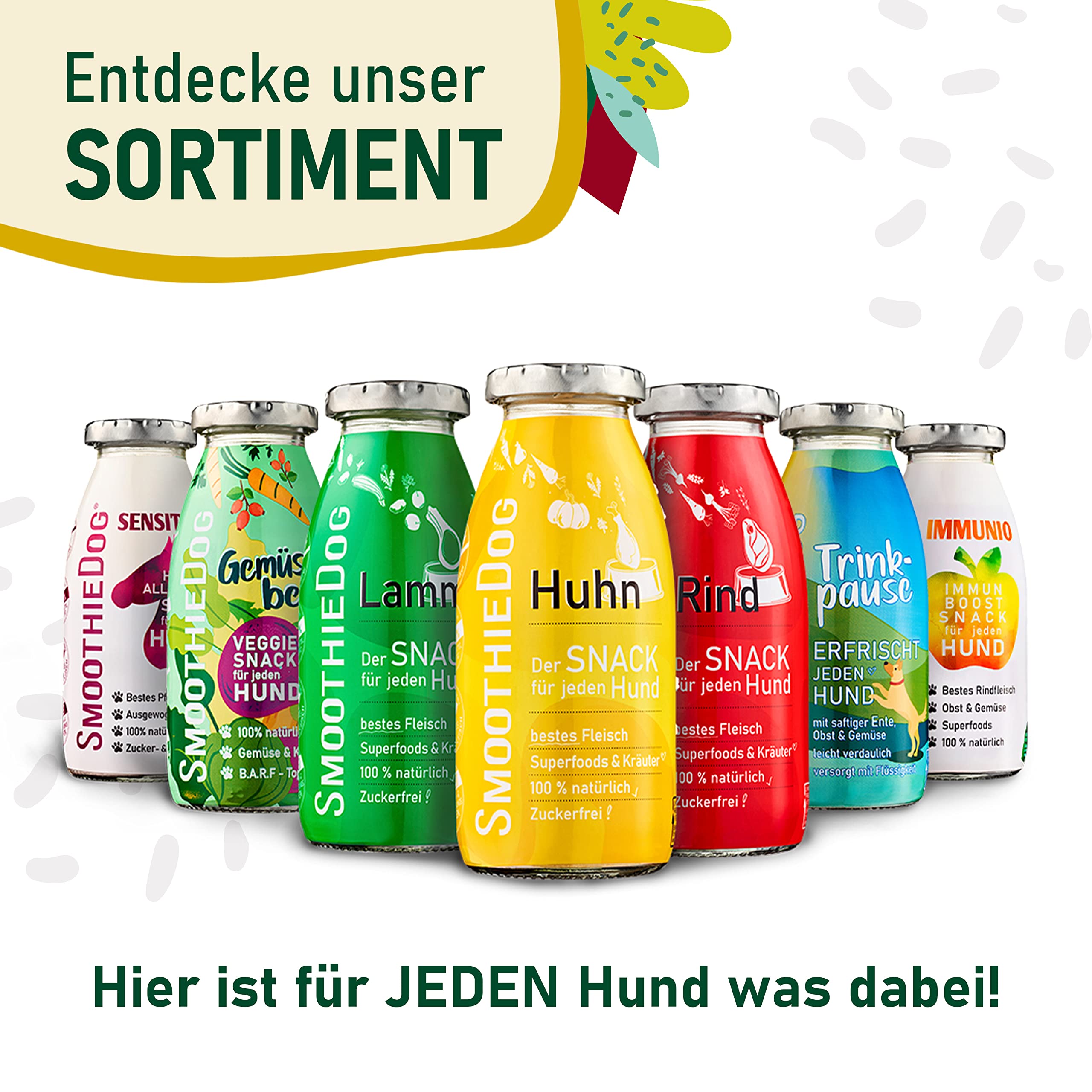 Hunde Smoothie SmoothieDog 12er Gemüsebeet (vegetarisch) - Flüssiges Hundeleckerli - Zucker- & glutenfrei - je 250ml