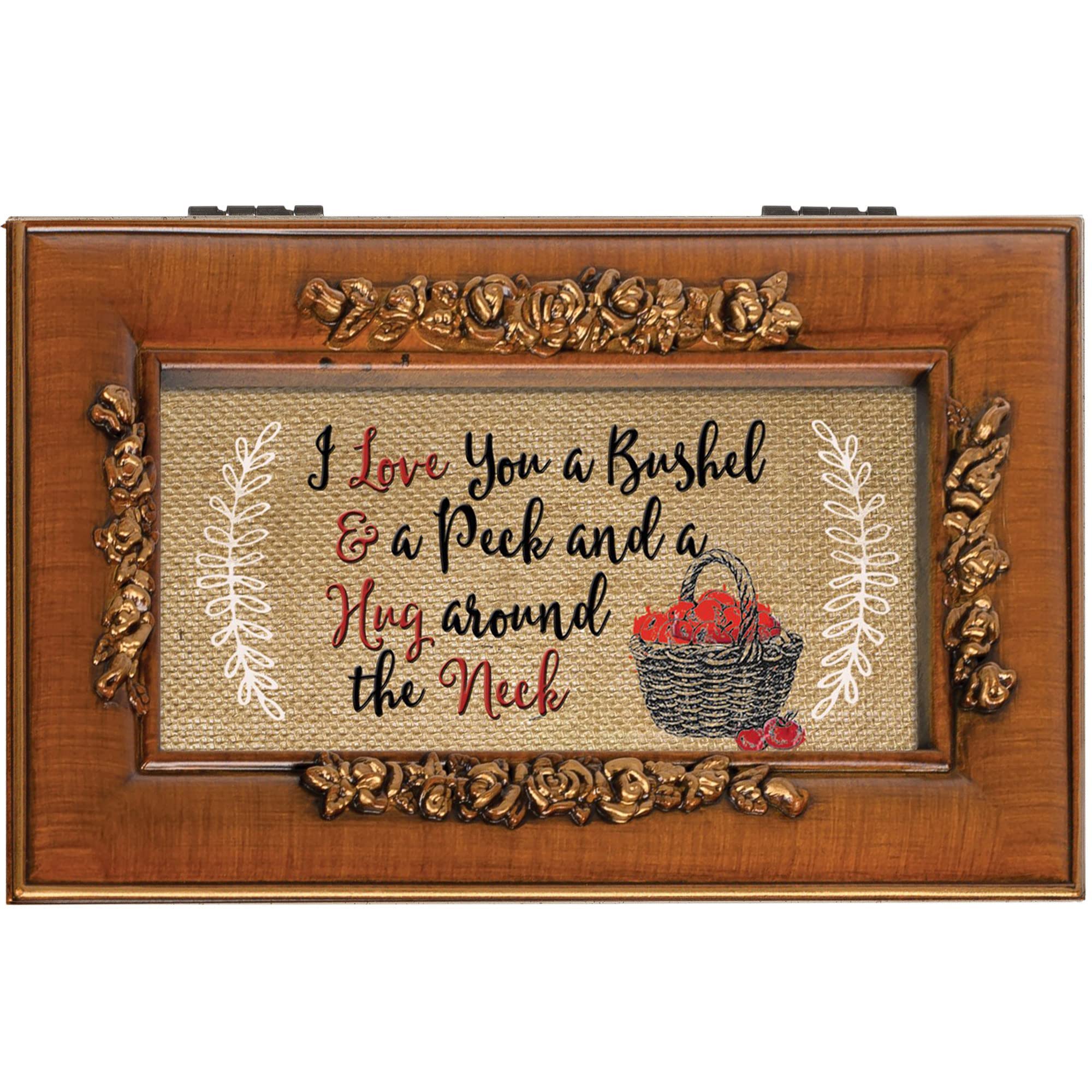 Cottage Garden I Love You Bushel and a Peck Woodgrain Embossed Rose Petite Music Box Plays You are My Sunshine