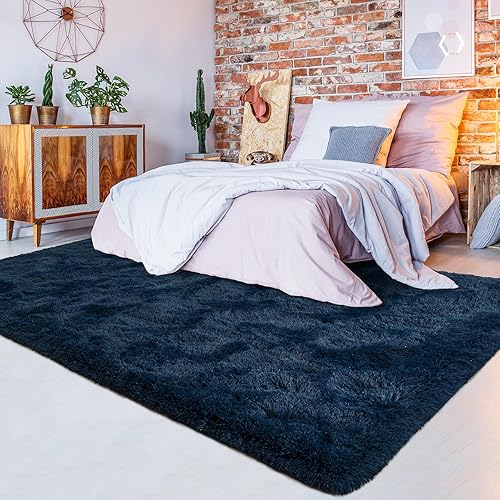 Miniatura 2 de Alfombra de área azul marino para habitación de niños, 8 x 10 pies, color azul oscuro, alfombras esponjosas para sala de estar, dormitorio,