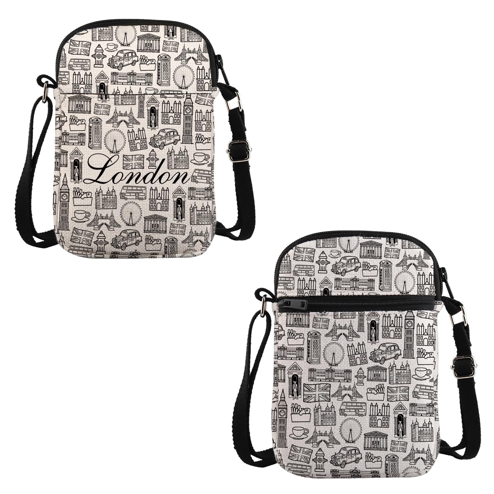 VAMSII London Lover Gift London Doodles Landmarks Crossbody Bag London Vacation Trip Travel Bag London Souvenir Gift