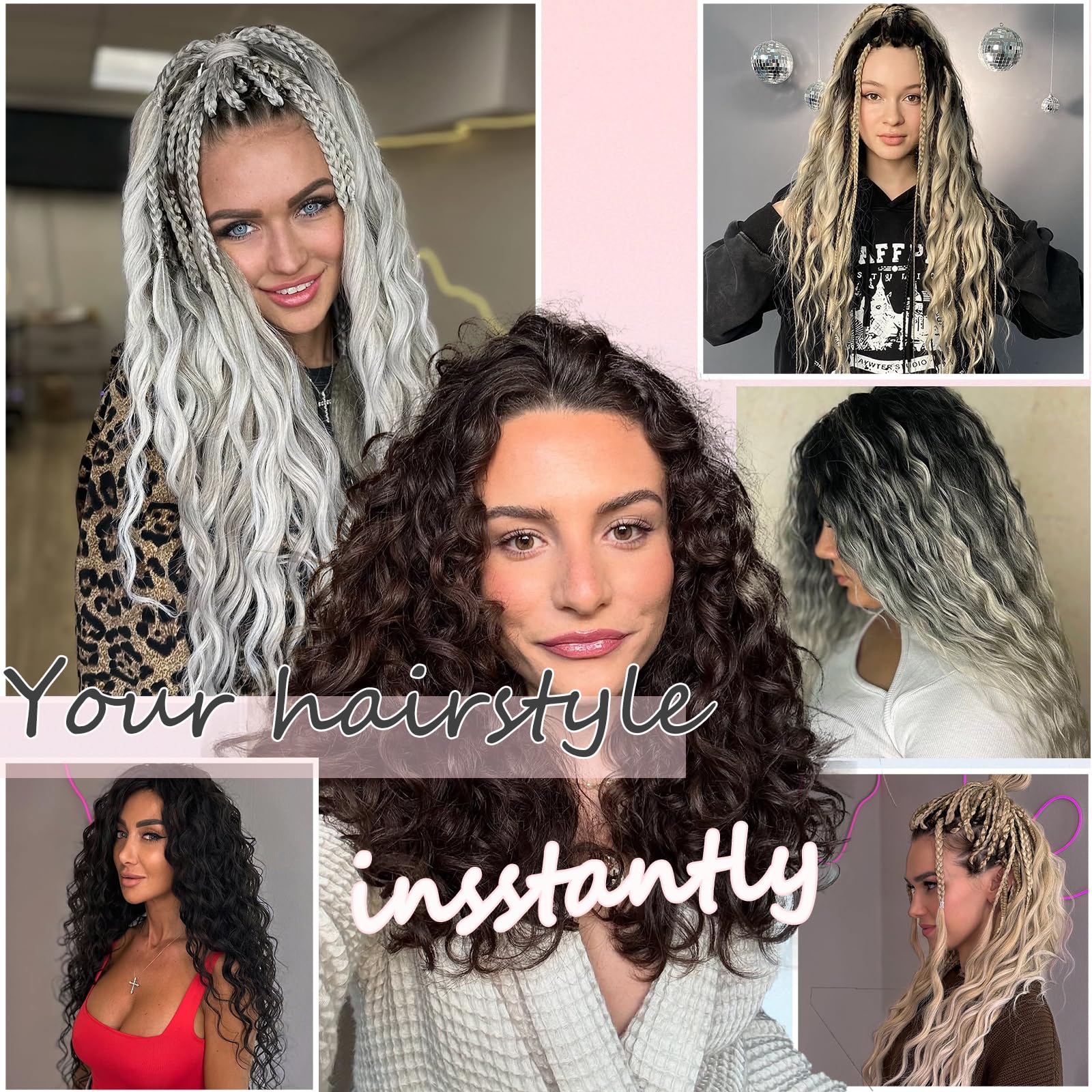 MLETULIPS Extensiones de pelo trenzado rizado, trenzas de crochet de onda profunda