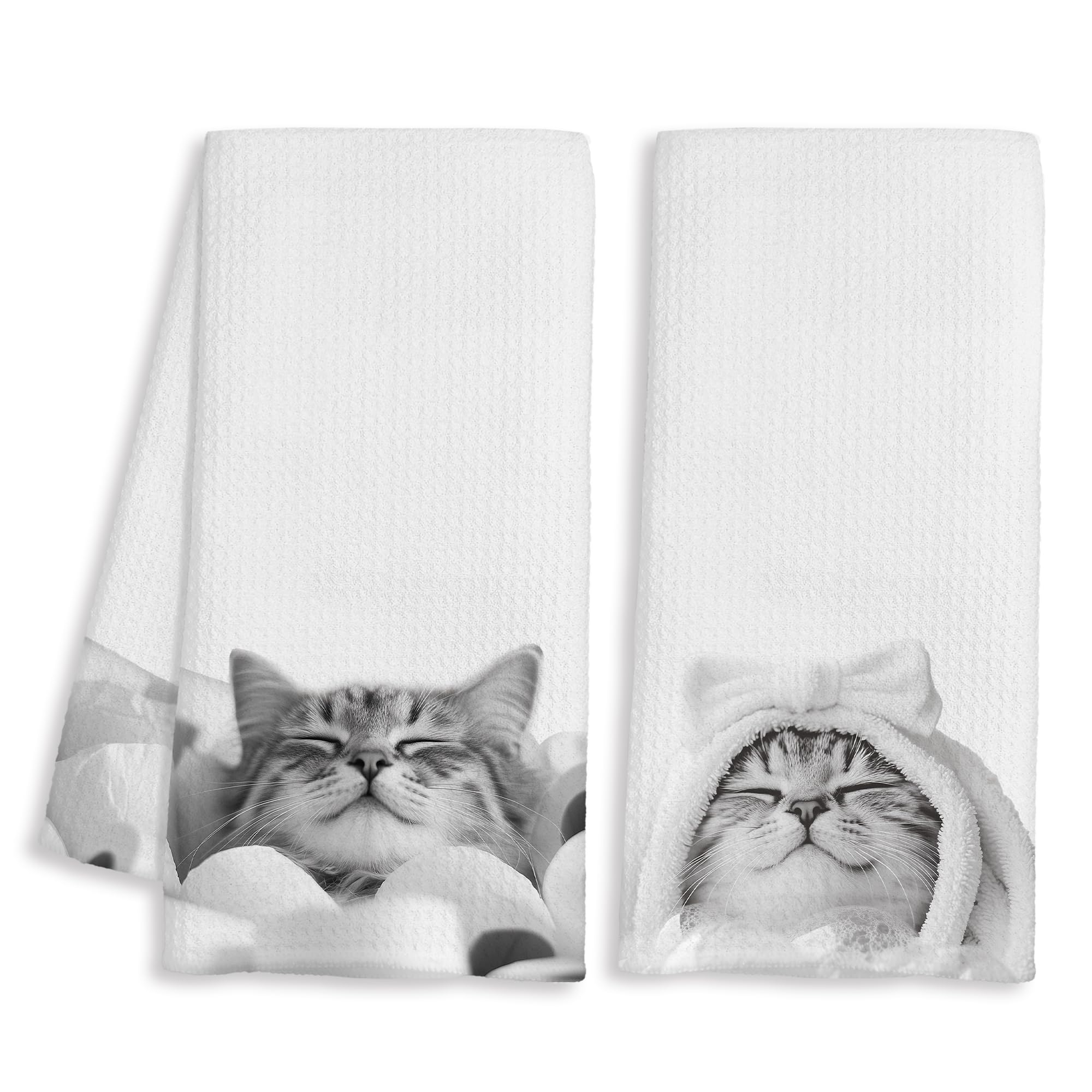 BAYOGITA Funny Cat Decor Bathroom Hand Towels, Cat Lover Mom Lady Gifts, Cute Cats Kitty Bathrobe and Toilet Paper Decorative Hand Towels for Kids