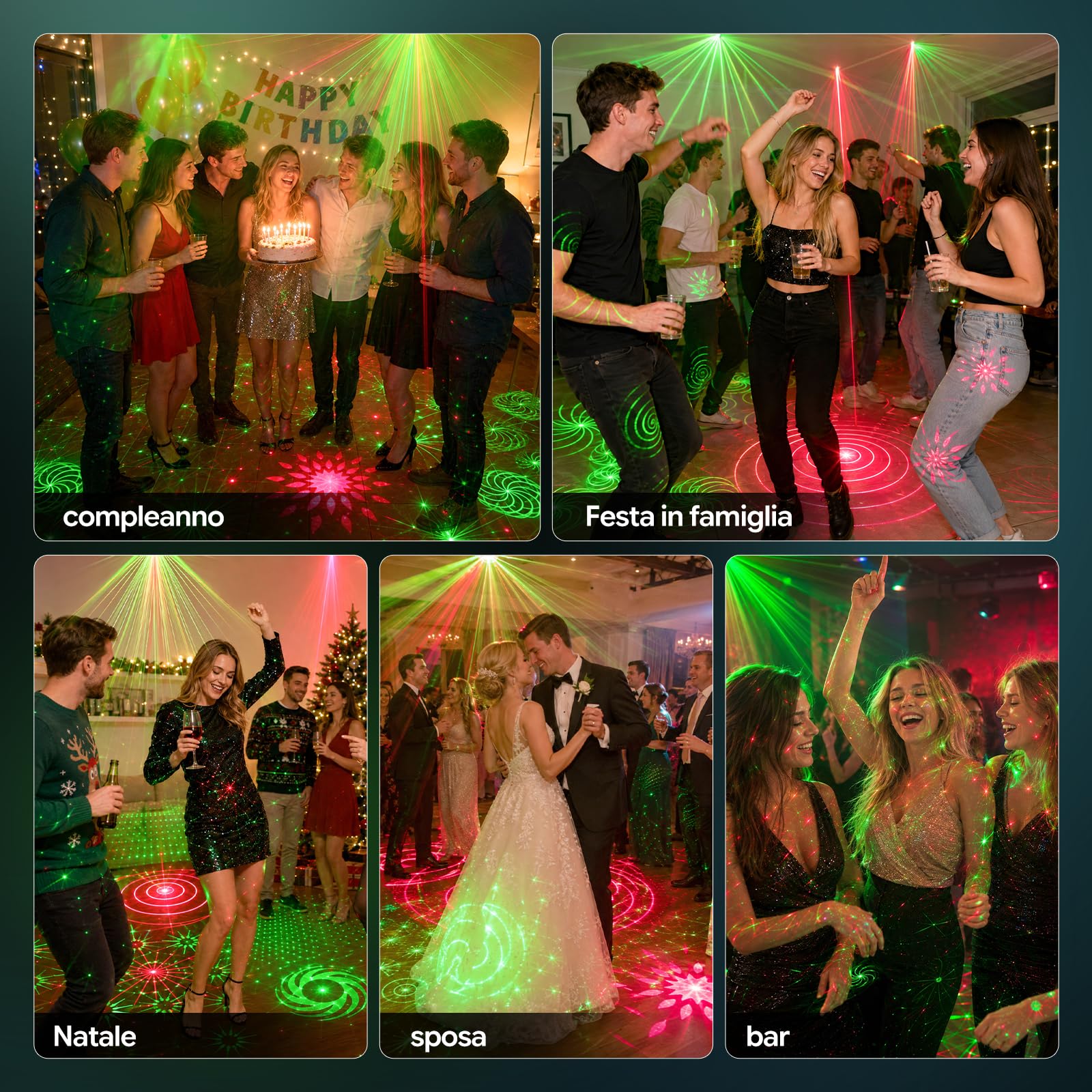 4PCS Mini Luci Discoteca Batteria, R/G Luce di Scena Controllate dalla Musica con 64 Effetti Luminosi Dinamici, Ricarica Type-C, Luci Festa per DJ Bar Club Halloween Matrimoni Natale
