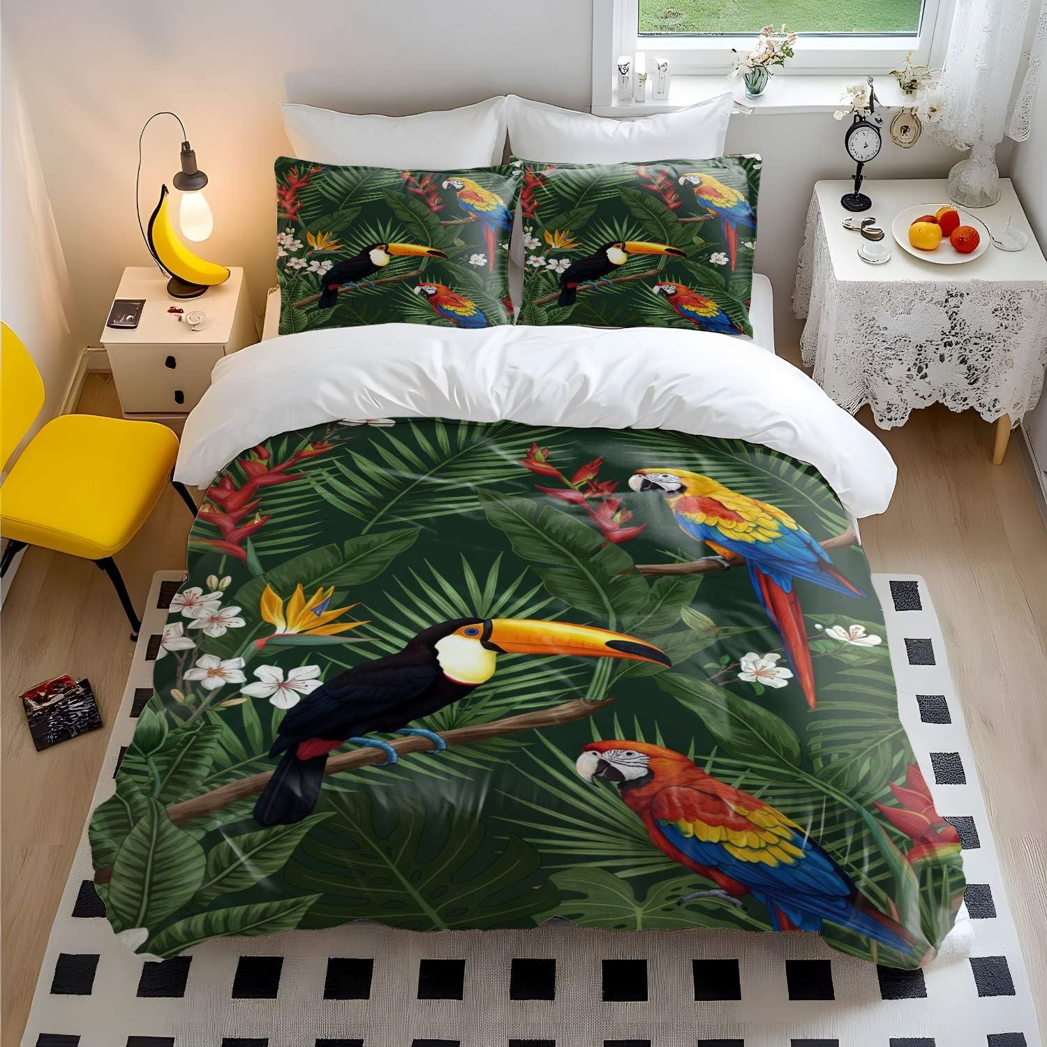 Literie toucan et papillon pour transformer votre chambre en une oasis tropicale et apaisante