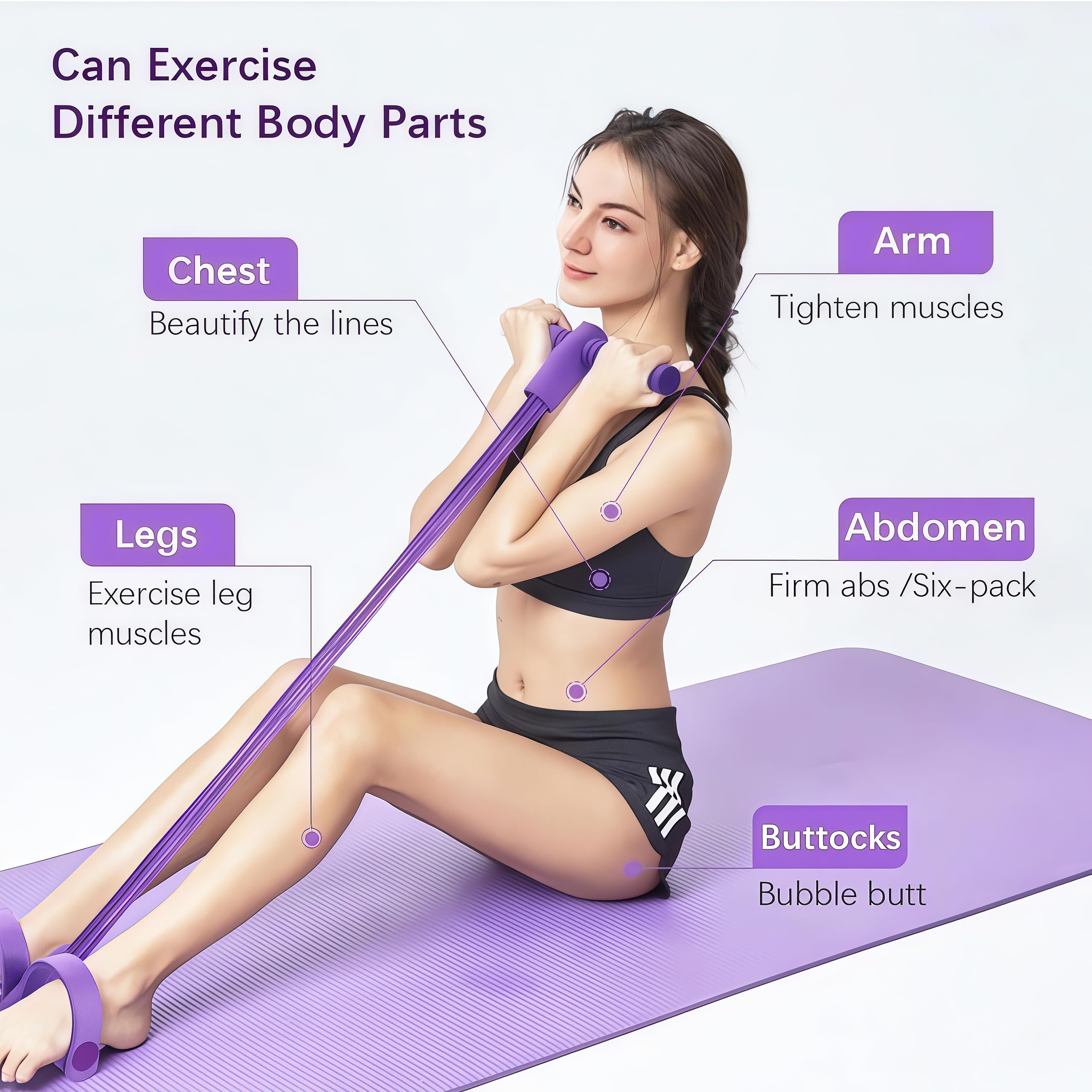 2025 Fasce di resistenza fitness, 4 tubi, estrattore per caviglie, fasce elastiche per esercizi, attrezzature per esercizi sit-up, attrezzature per allenamento per uomo e donna, viola