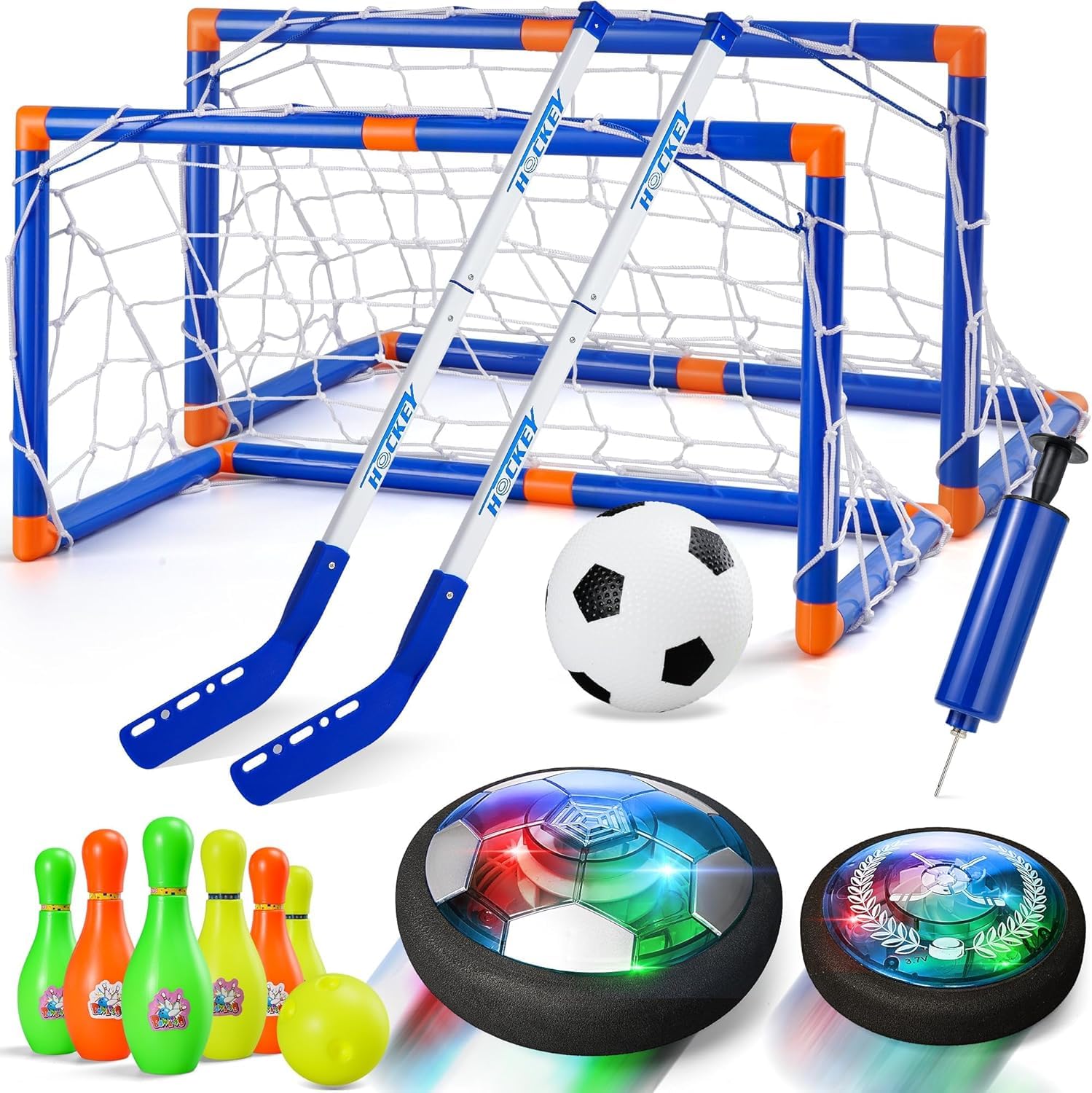 Hover Soccer Ball Light-Up 4‑in‑1 Kids Hockey Set, Birthday Gift for 3-12