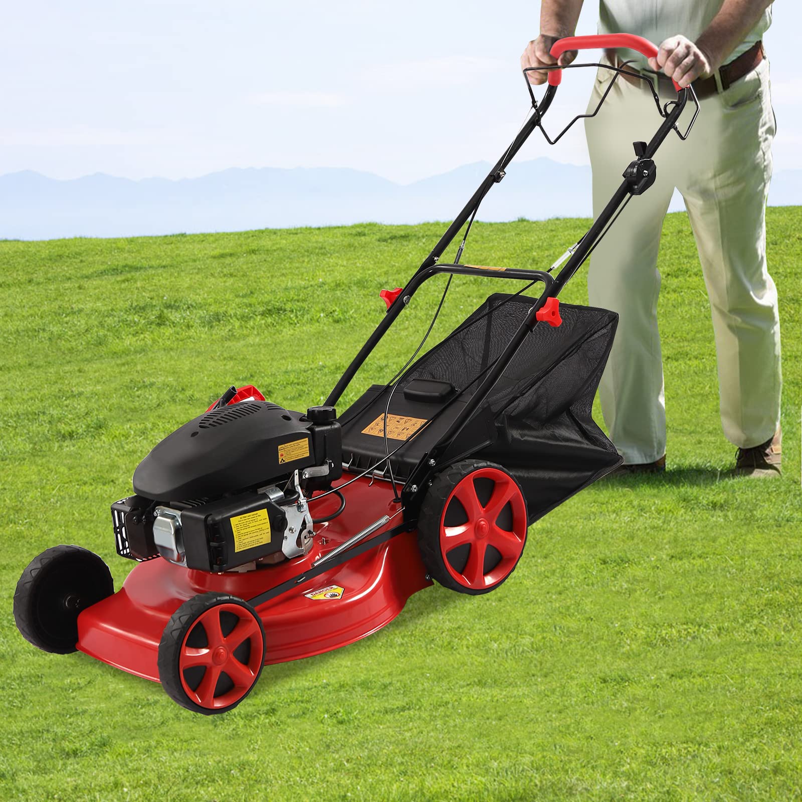 Cortacésped de gasolina, cortacésped de jardín, herramienta de cuidado de jardín, autopropulsado, 3 en 1, 173 cc, 8 alturas, ancho de corte 51 cm