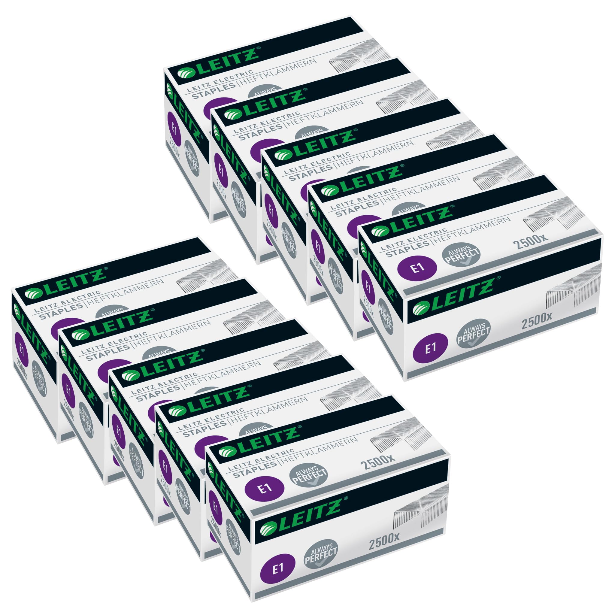 Leitz Electric Heftklammern E1, Verzinkt, 10 x Box mit je 2500 Heftklammern, 55680000