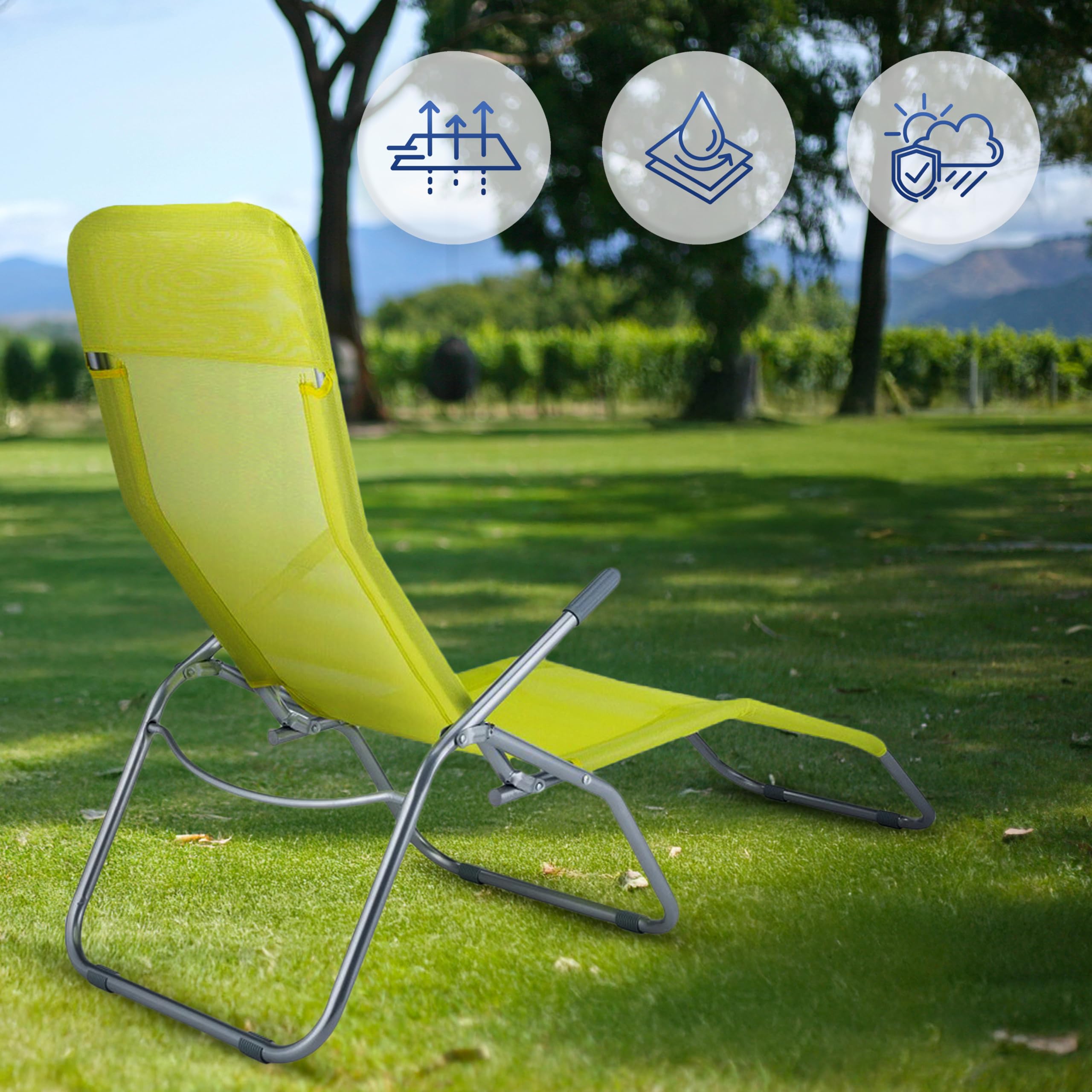 Liegestuhl Klappbar, Sonnenliege, Schwerkraft Gartenliege, Strandliege Klappbar Leicht, Gartensessel, Relaxliege, Relaxsessel Garten, Klappliege bis 130 kg (Lindgrün)