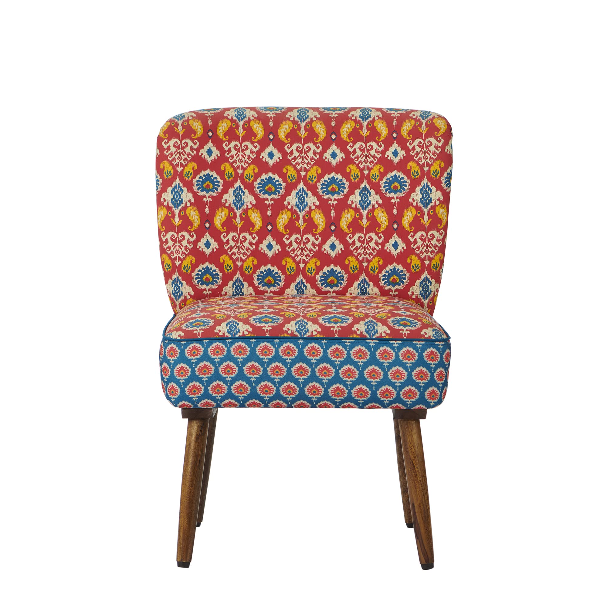 Chumbak Vanity Chair - Red & Blue Ikkat (1 Seater Vanity Chair, Sheesham Wood, Red & Blue)-picture-10