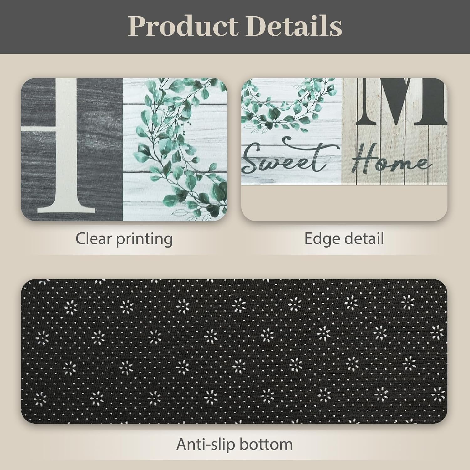 Floral Kitchen Mats Set of 2, Farmhouse Modern Woodgrain Kitchen Mats for Floor Area Runner Rugs Sage Green Kitchen Decor Accessories Stuff, 17x30 and 17x47 Inches, Beige Sage Green Leaves