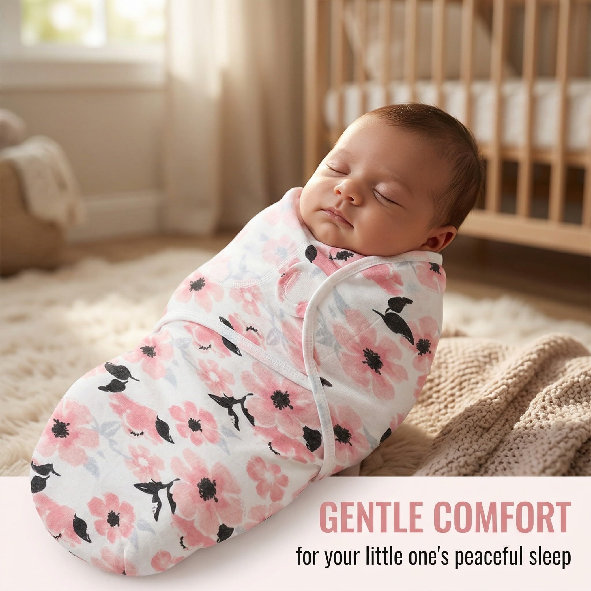 Lot De 2 Emmaillotage Bébé 0-6 Mois - Langes 73X50 Cm En 100% Coton - Motifs arc-en-ciel et floraux kaki- Puériculture Nouveau-Né Fille