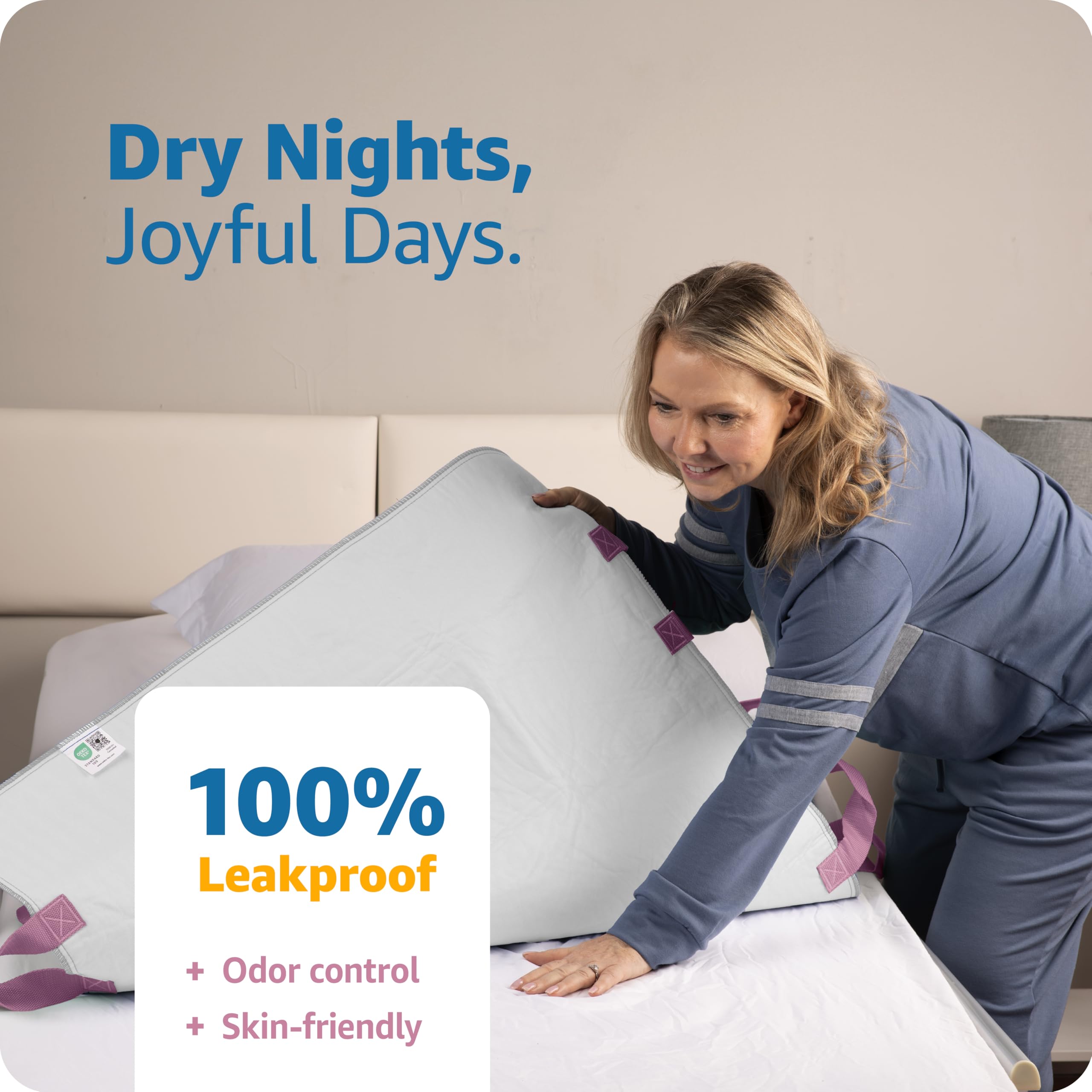 Improvia Almohadilla de cama de posicionamiento, con 8 asas reforzadas, secado rápido, lavable, impermeable, para levantar, girar, transferir, pacientes mayores e incontinencia (rosa y blanco, paquete