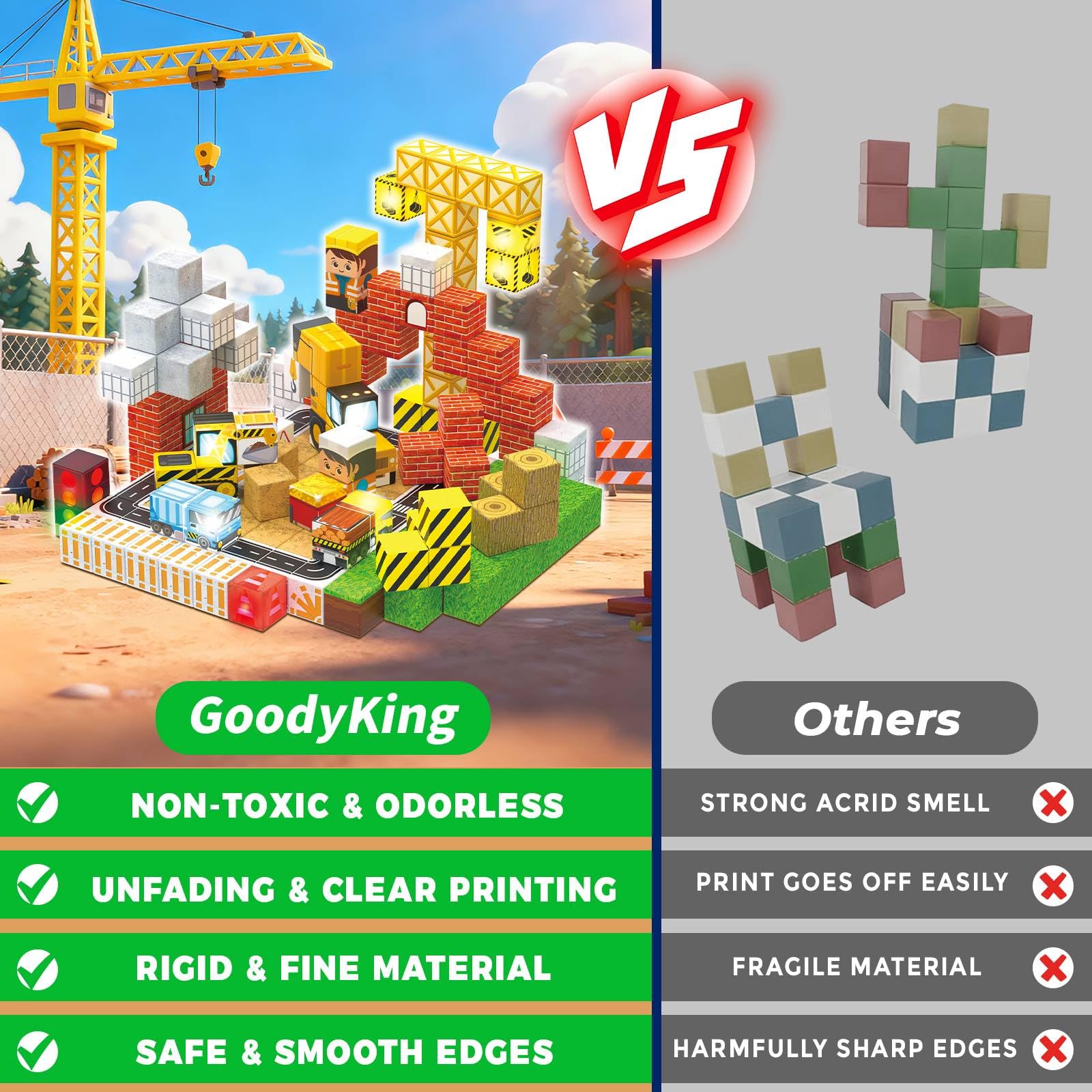 Goody King Costruzioni Magnetiche per Bambini 200 Pezzi Cantiere - Città in Costruzione Creativa con Veicoli e Segnali, Giocattolo Educativo con Magnetic Blocks Regalo per Bambini 4-12 Anni