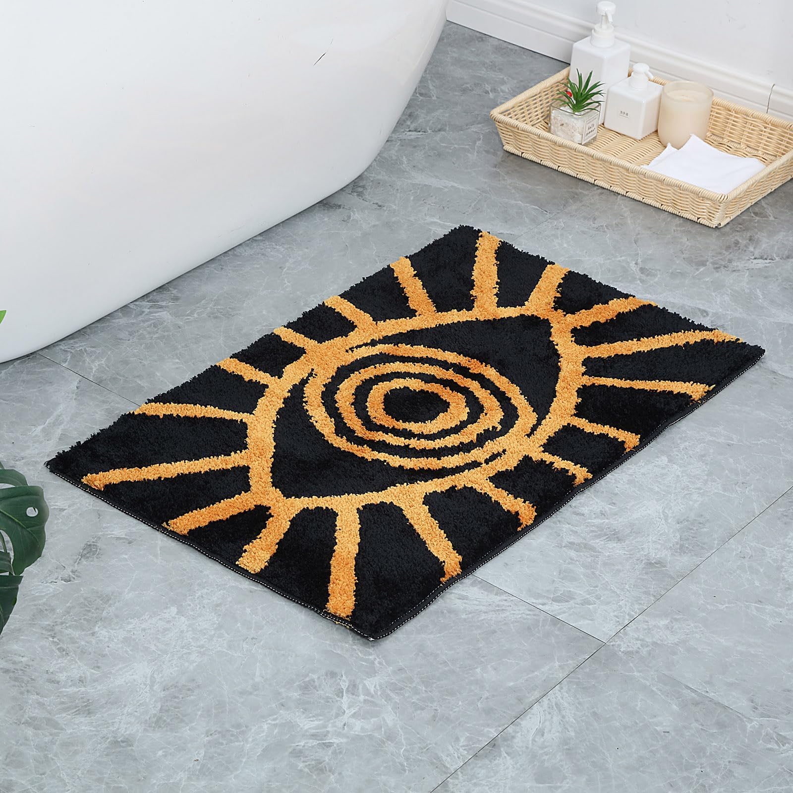 Mocsicka Green Black Bathroom Rug Abstract Wave Line Quick