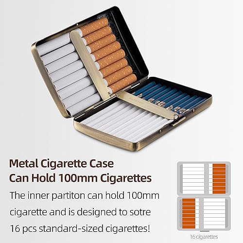 Miniatura 10 de Caja de cigarrillos de metal vintage clásicacaja de almacenamiento, puede contener 100's 20pcs (negro)